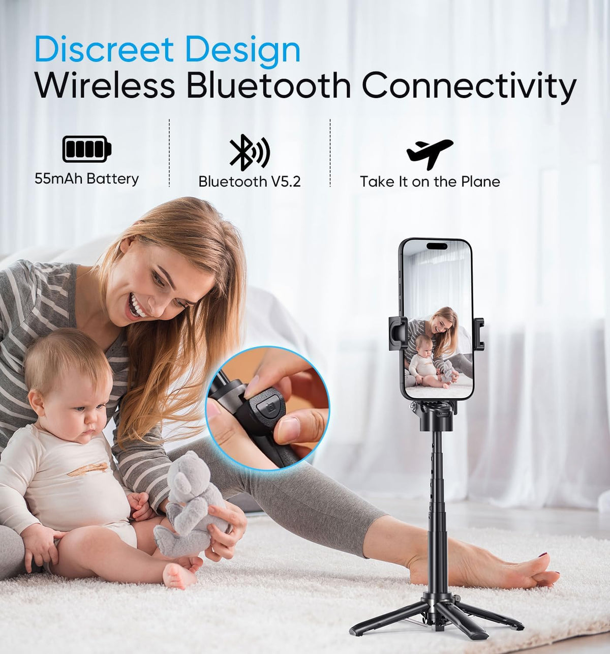MAGIC JOHN Phone Tripod, Portable Selfie Stick, Pocket Size Tripod for iPhone, Selfie Stick with Wireless Detachable Remote Control & 2 Fill Light for Photograph, Live Streaming, Video Recording