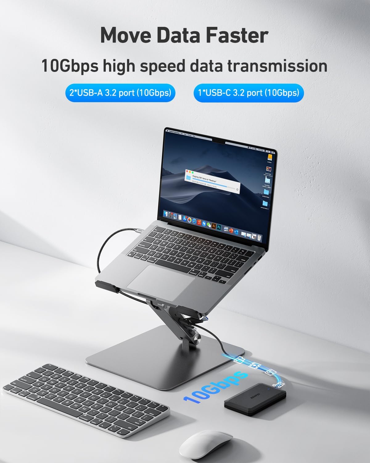 BENFEI Laptop Stand with USB C 7in1 Docking Station,HDMI 4K@60Hz,1*SD 1*Micro SD,100W Power Delivery,10Gbps 1*USB C 3.2 and 2*USB A 3.2 Compatible with MacBook Pro/Air, iPad Pro, XPS, Thinkpad