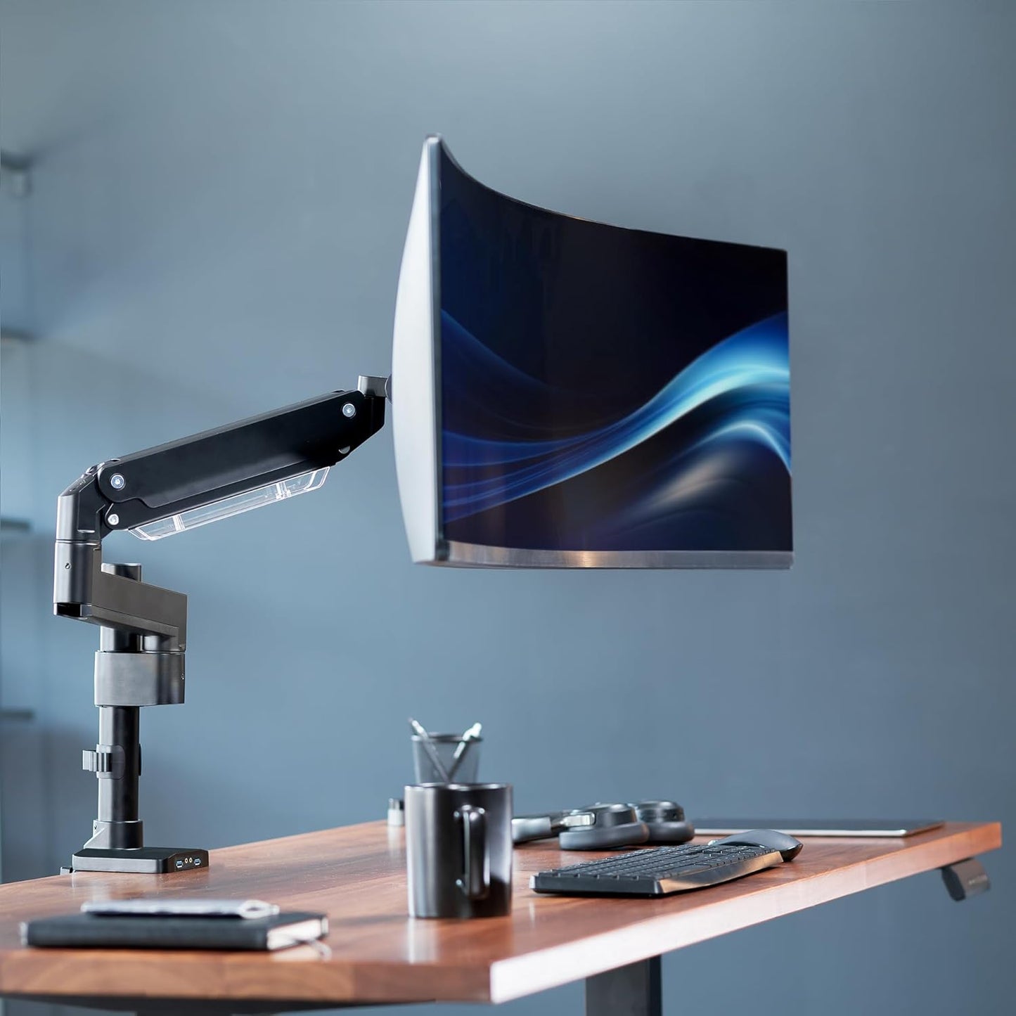 VIVO Premium Aluminum Tall Extended Monitor Arm for Ultrawide Monitors up to 49 inches and 33 lbs, USB Single Desk Mount Stand, Pneumatic Height Adjust, Max VESA 100x100, Black, STAND-V101GTU