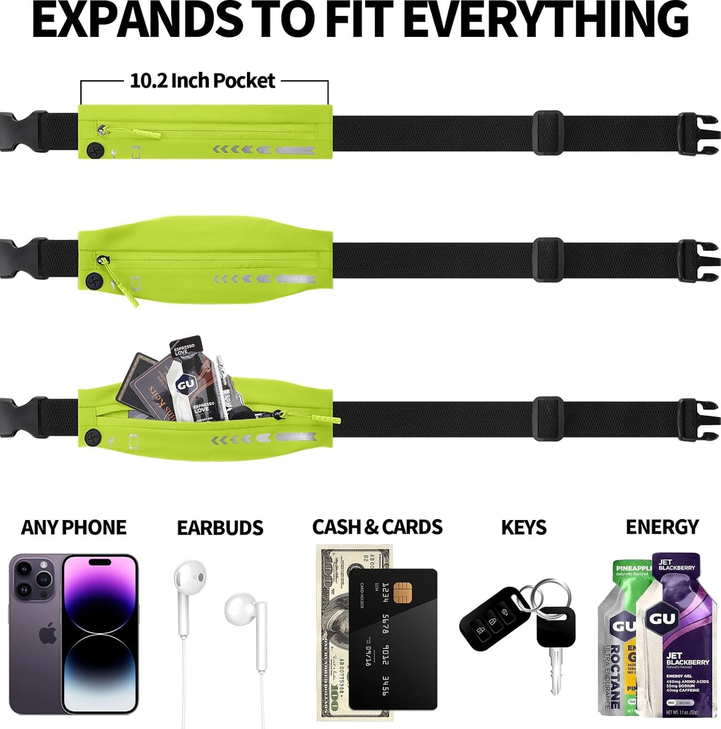 USHAKE Slim Running Belt for Women Men-Runners Phone Holder Fanny Pack, Adjustable, Bounce Free Waist Pouch bag for Workout, Money Belt, Run Gear Accessories Yellow