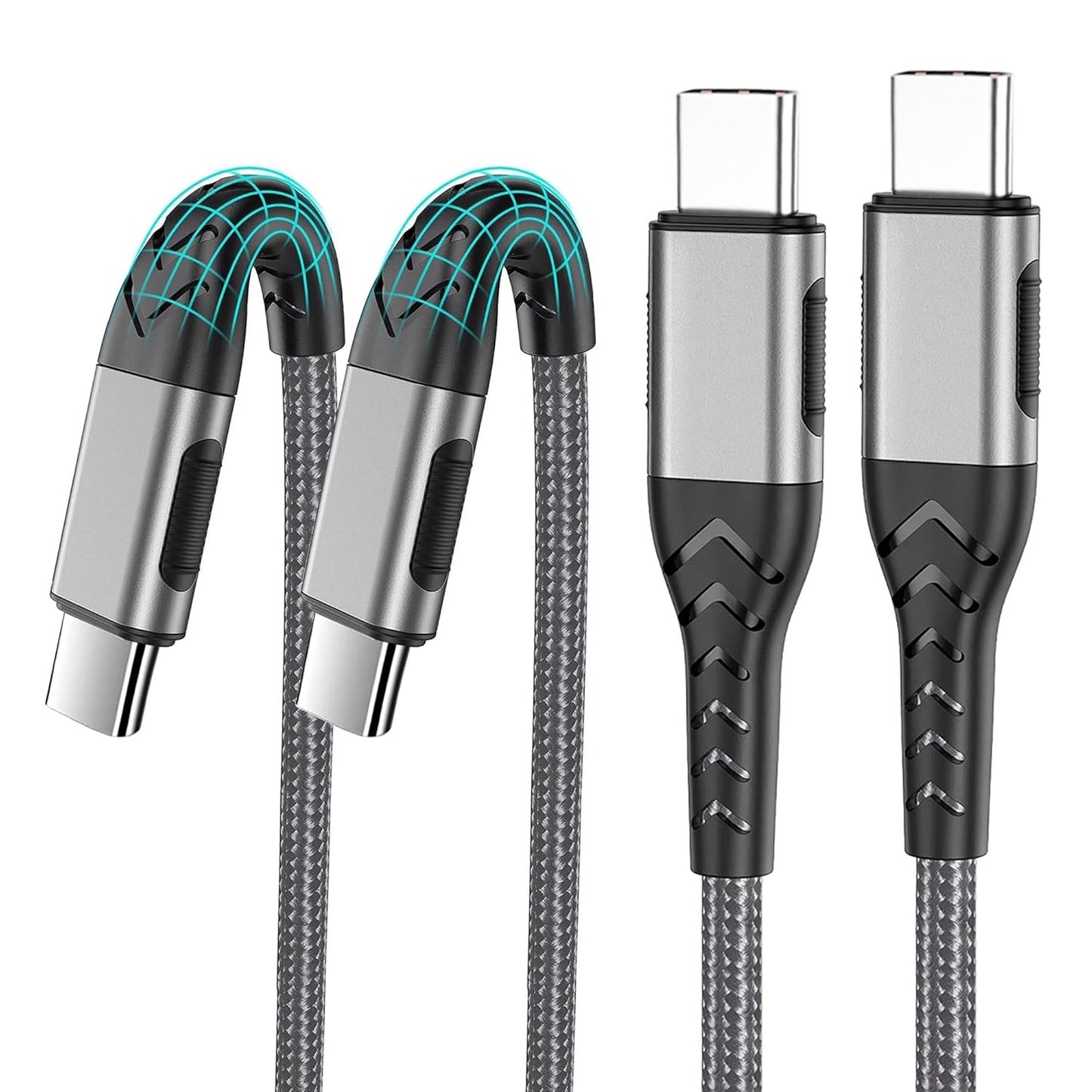 Durcord 2Pack 10ft USB C Charger Cable - 100W Fast Charging for Android/Phone/Pad, Type C to Type C Compatible with iPhone 16/15 Pro Plus Max Silver