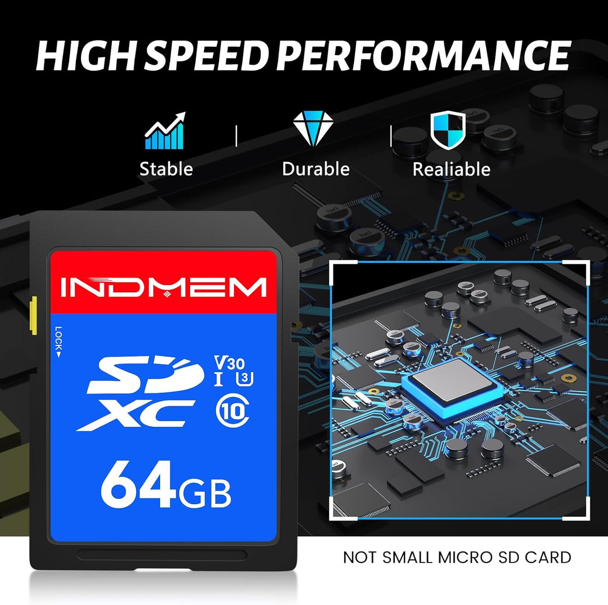 INDMEM SD Card 64GB 8-Pack, Class 10 64GB High Speed up to 90M/S Full HD Video Flash Memory Card MLC Standard Secure Digital Cards Camera Cards