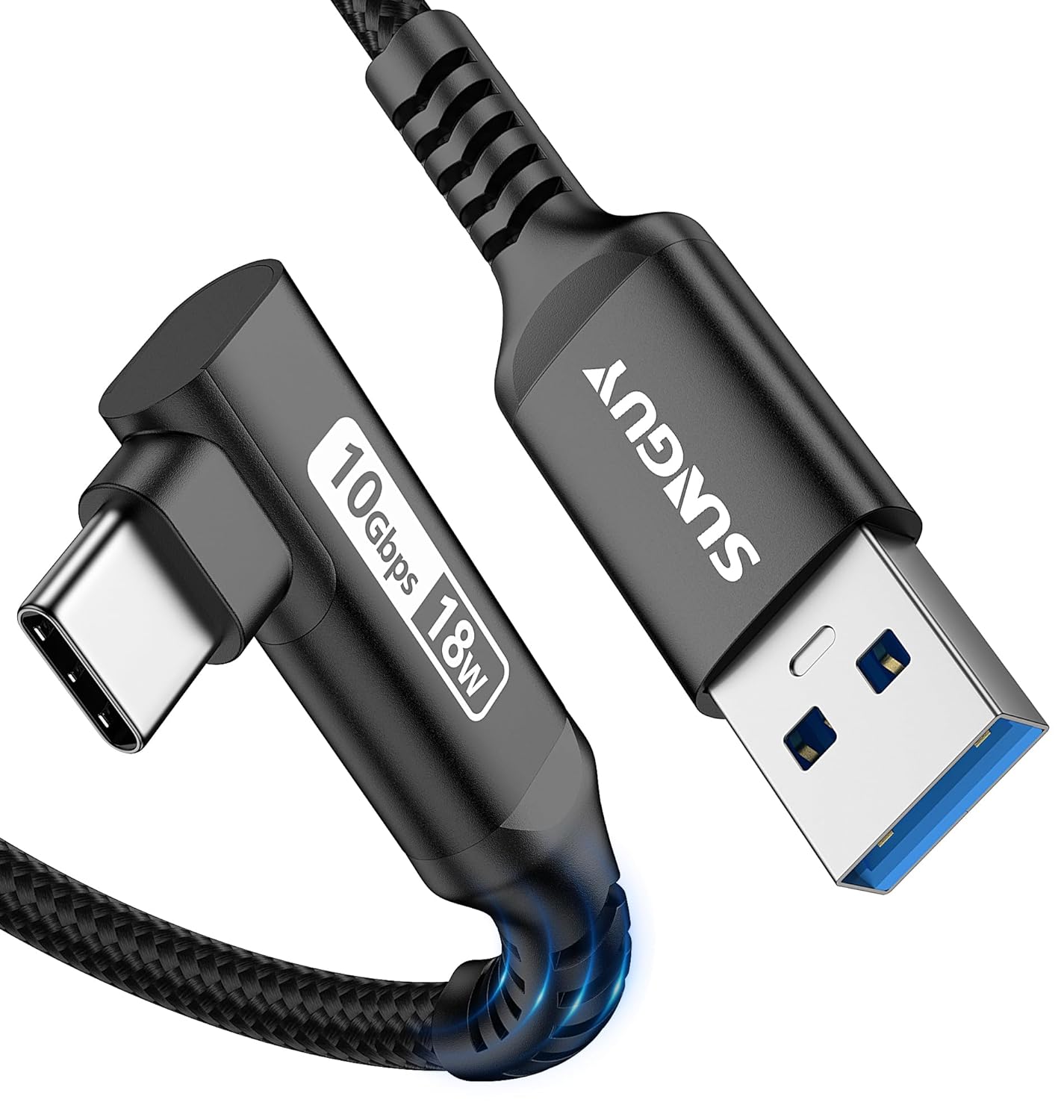 SUNGUY USB C Cable Right Angle 0.8FT, 10Gbps USB 3.1 Gen 2 to USB C Data Cable Compatible with iPhone 16/15 Series, Android Auto, Samsung Galaxy S24/S23, SSD, Huawei P30/P20, i-Pad Pro-Black