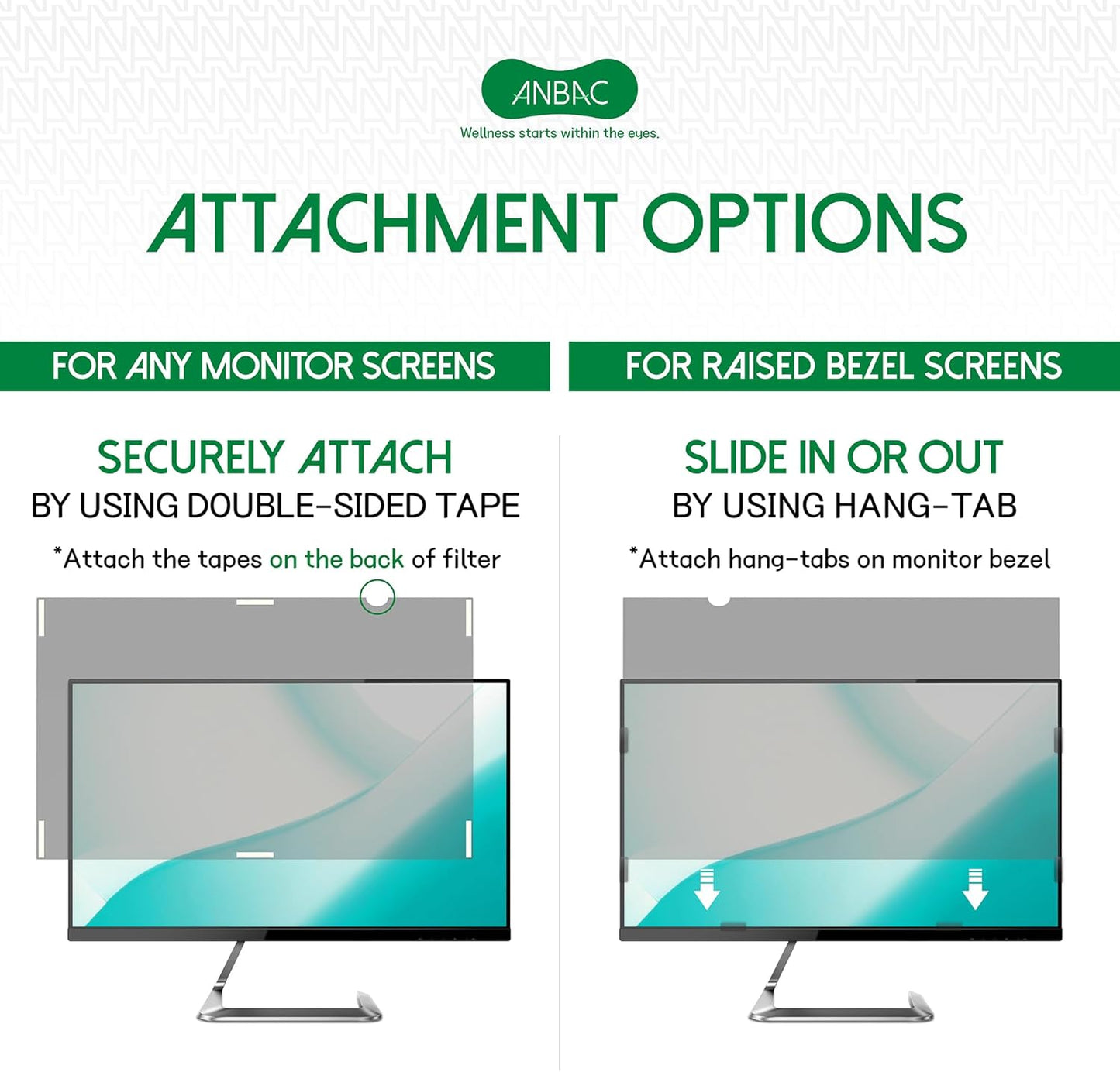 27 Inch Desktop Privacy Screen Shield for 16:9 Wide Monitor - Anti Glare Computer Privacy Screen Cover | Blue Light Blocking Screen Protector | Scratch Resistant UV Filter | Attachment Type