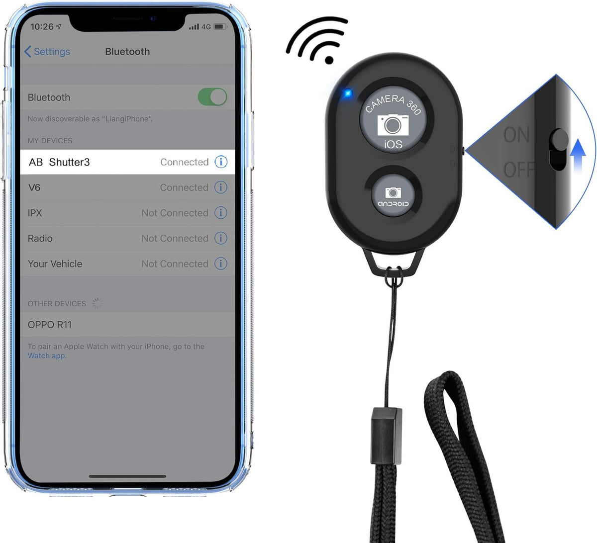 Wireless Camera Remote Shutter for Smartphones (2 Pack), Zttopo Wireless Phone Camera Remote Control Compatible with iPhone/Android Cell Phone - Wrist Strap Included Black&Blue