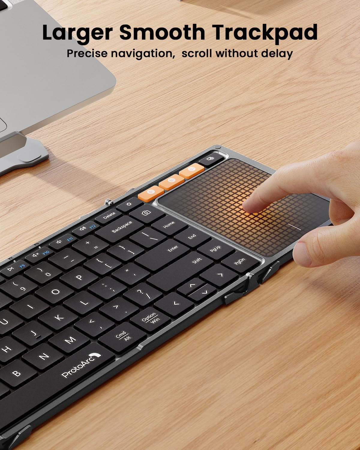 ProtoArc Foldable Keyboard with Touchpad, XK01 TP Folding Portable Keyboard, Full Size Keys, Large Trackpad Bluetooth Travel Keyboards for Laptop PC Tablet - Black Gray