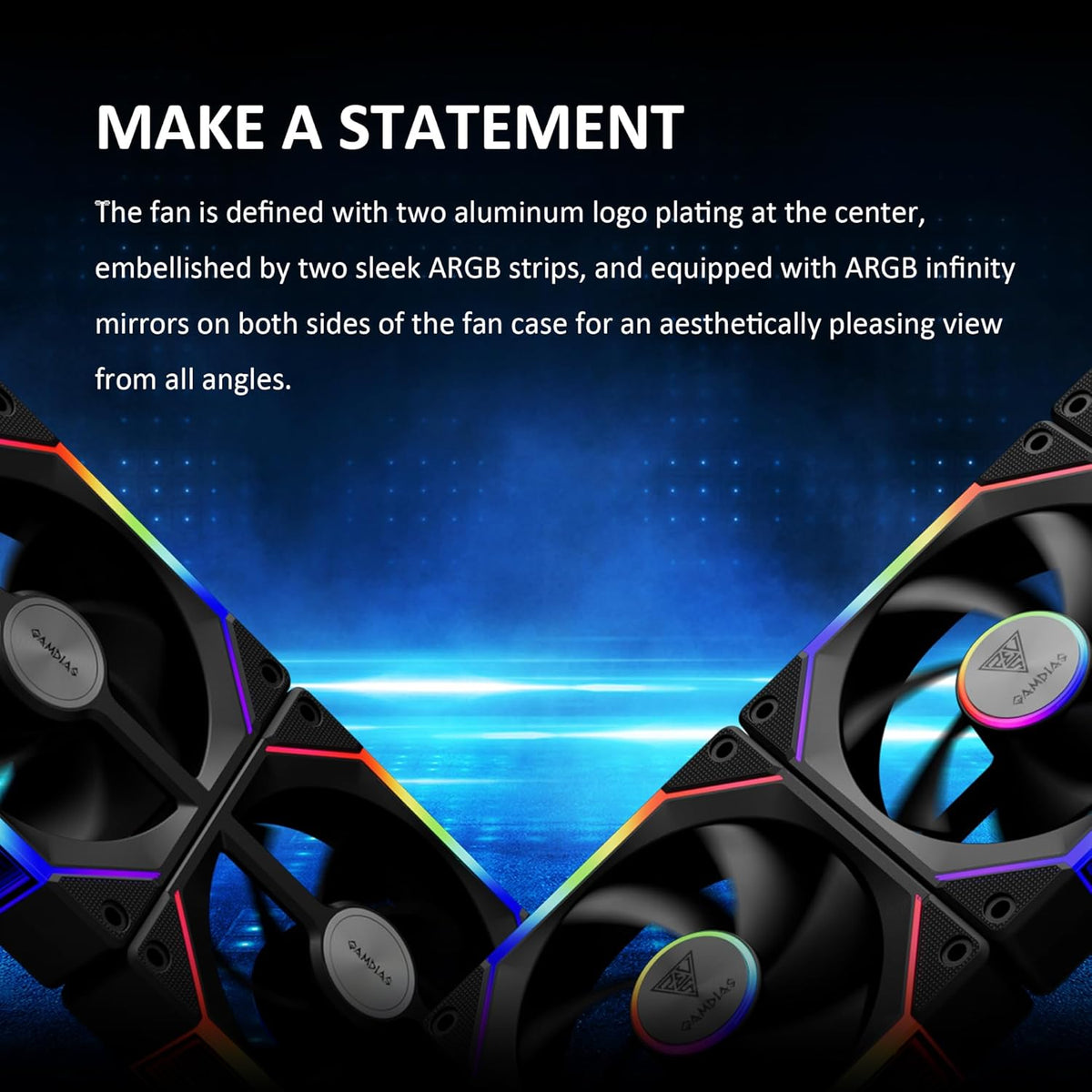 GAMDIAS AEOLUS P2-1203 120mm ARGB PWM Fan (3 Pack, no Hub), Include Reverse Fan Blade x3 & Controller, ARGB Sync, Easy Installation & Cabless Daisy-Chain Design, Silent Operation, Up to 2400RPM, Black