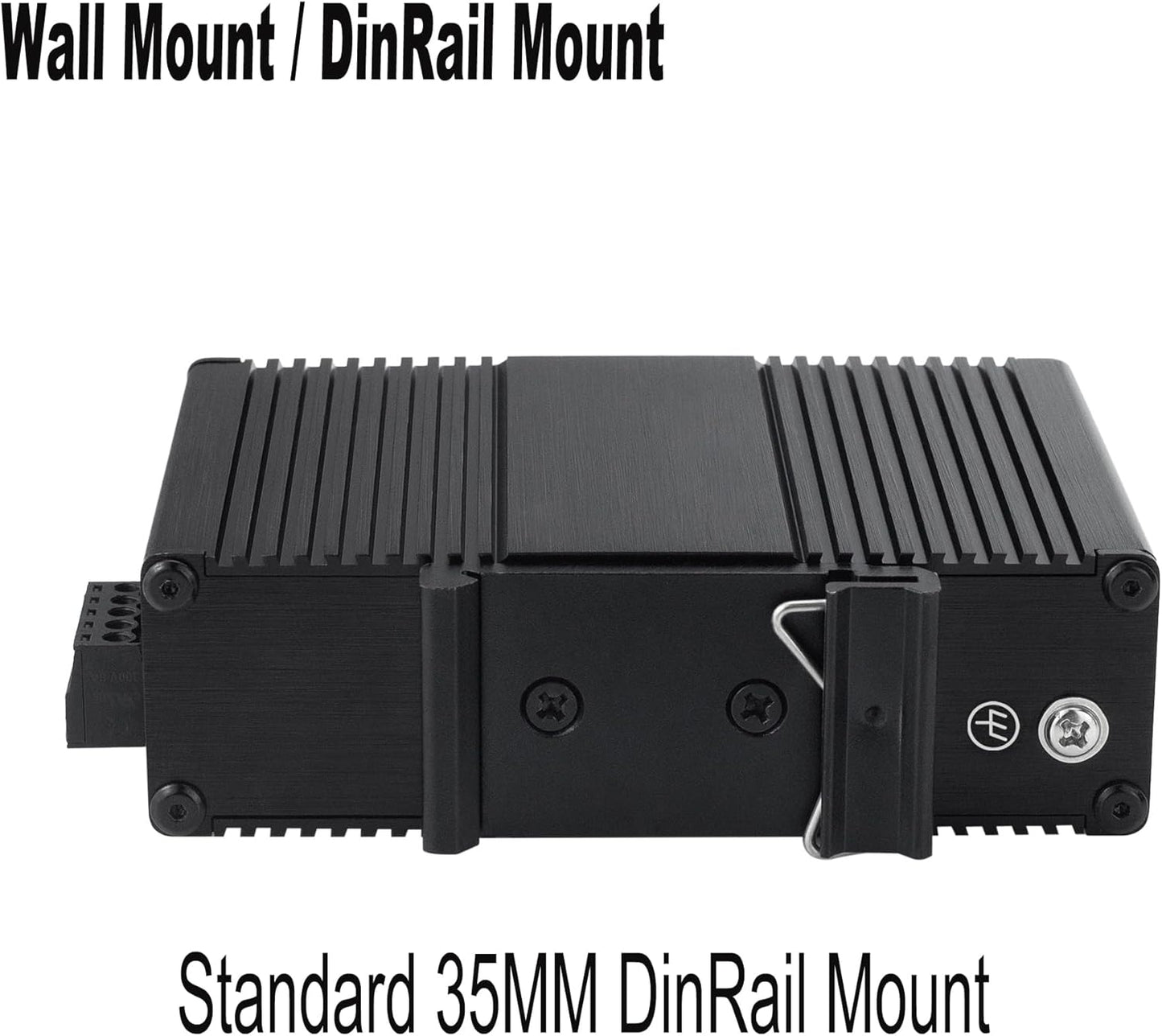 Industrial Mini Gigabit Ethernet Switch 4-Port RJ45 10/100/1000BASE-T+1-Port SFP Slot,Unmanaged Network Switch,Network Hub,Dinrail Mount or Wall-Mount,Plug & Play,Fanless (4 RJ45+1 SFP with PoE)