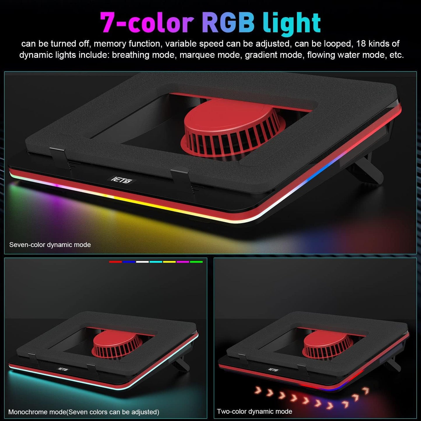 GT500 Powerful Turbo-Fan (5000 RPM) RGB Laptop Cooling Pad with Infinitely Variable Speed,Seal Foam for Rapid Cooling Gaming Laptop,Dust Filter for Protect Laptop,13-17.3inch Laptop Cooler