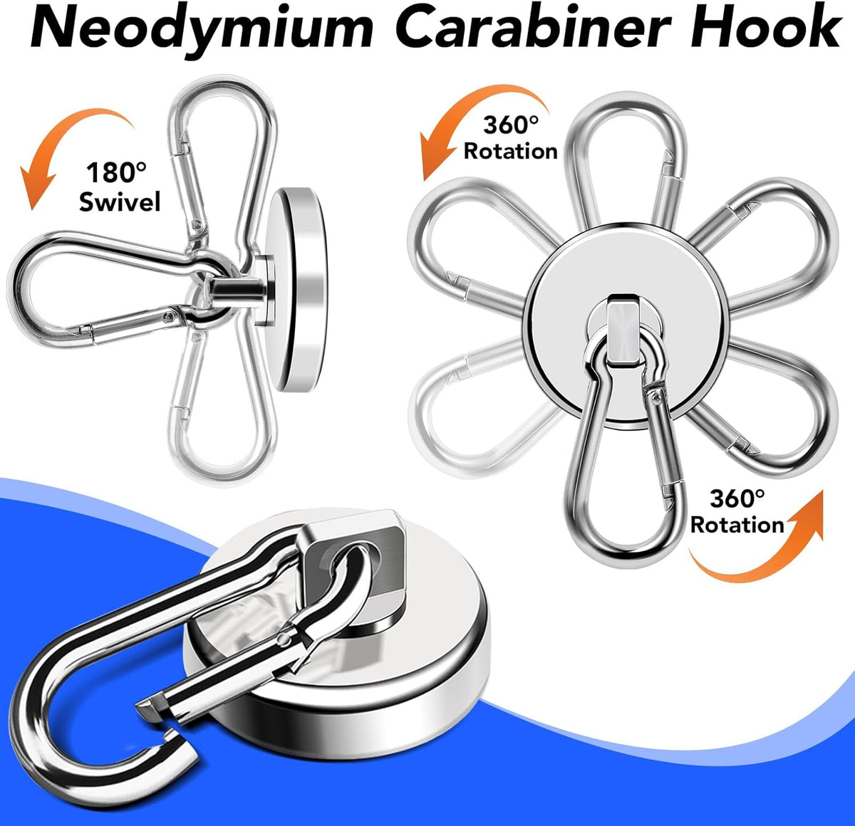 LOVIMAG Strong Magnetic Hooks, 70LBS Heavy Duty Magnet Hooks Strong Neodymium Magnets with Carabiner Hook, Hook Magnets with Swivel for Hanging, Cruise, Grill, Kitchen, Refrigerator - 12 Pack