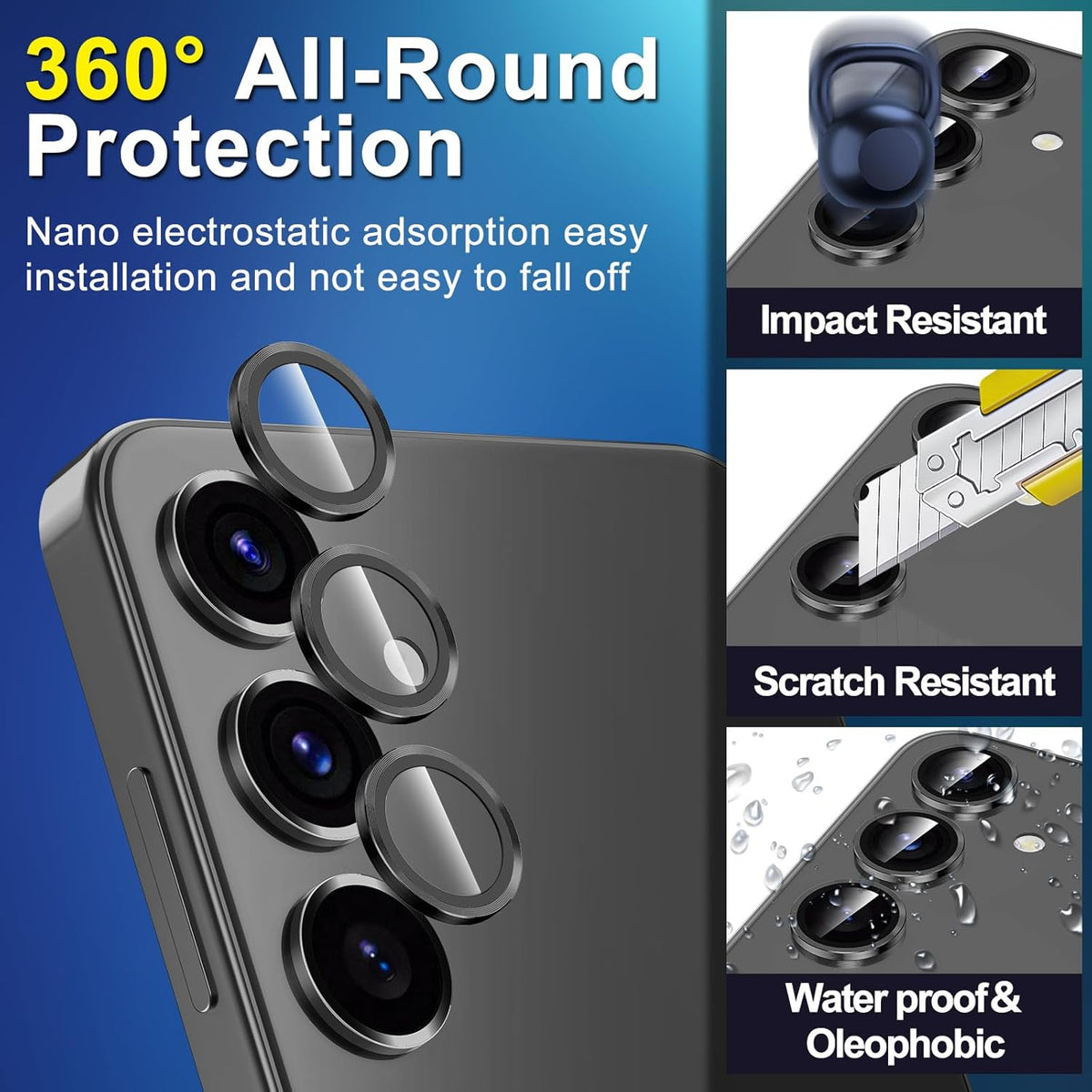 for Samsung Galaxy S25 Plus Camera Lens Protector, Individual Metal Ring Tempered Glass Lens Cover, [Strong Adsorption] Scratch Resistant Ultra-Thin HD Clear Lens Cover, 1 Set-Black
