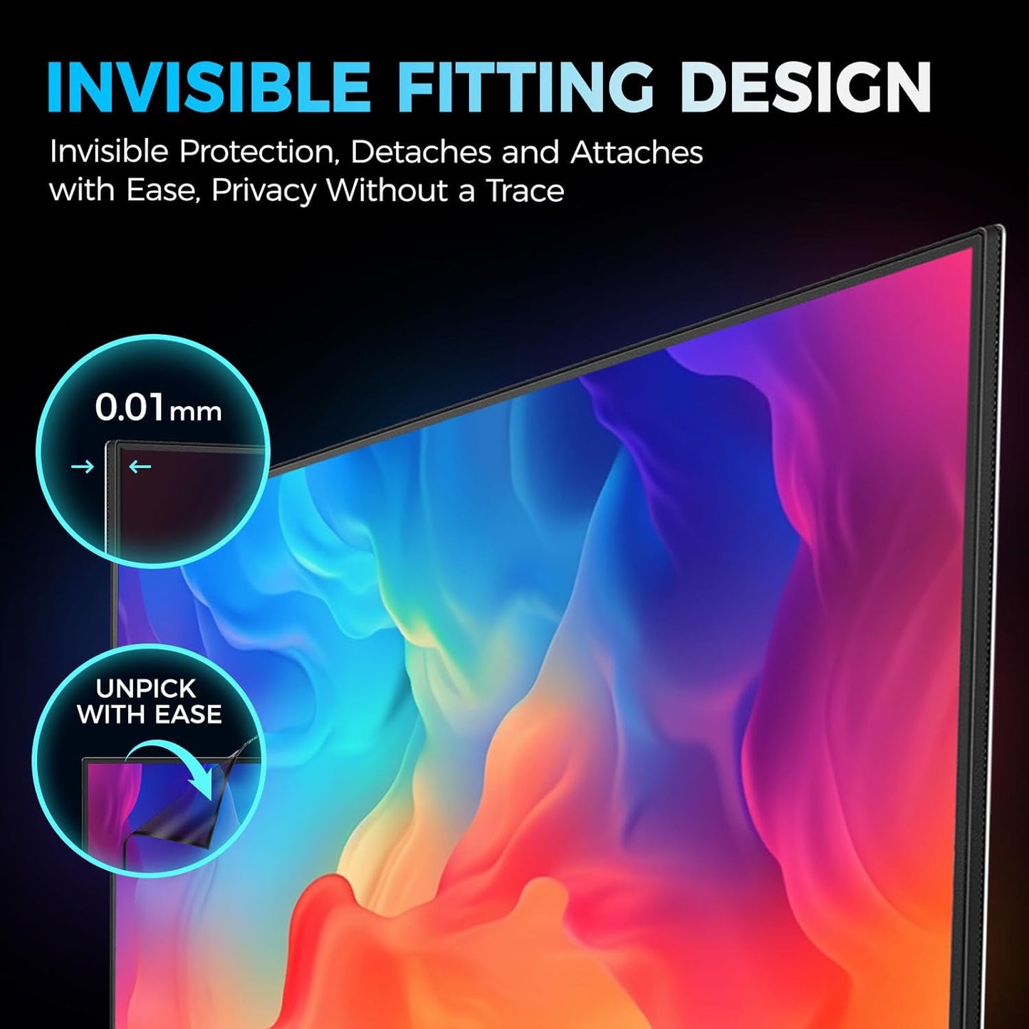 2 Pack Hidden Design Magnetic Computer Privacy Screen Filter 27 inch for Frameless Monitor 16:9 Widescreen, Removable Anti Blue Light Privacy Shield, Anti-Glare Protector