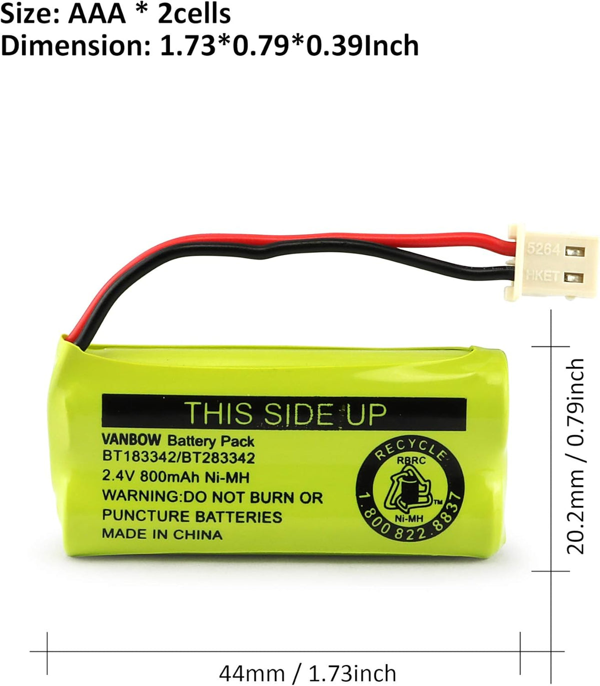 BT183342/BT283342 2.4V 800mAh Ni-MH Battery Compatible with AT&T VTech Cordless Phone Batteries BT166342/BT266342 BT162342/BT262342 CS6709 CS6609 CS6509 CS6409 EL52100 EL50003 (Pack 3)