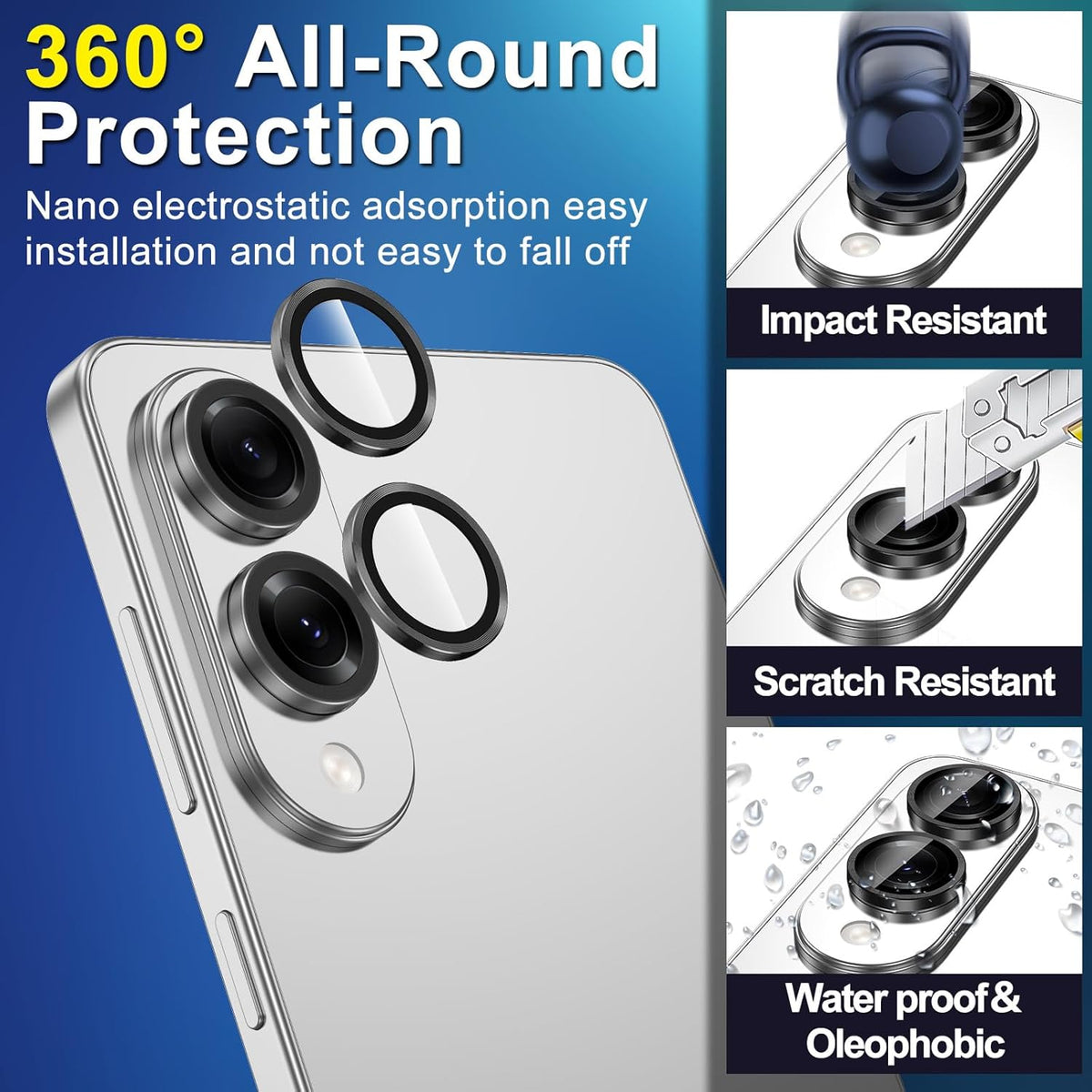 for Samsung Galaxy S25 Edge Camera Lens Protector, Individual Metal Ring Tempered Glass Lens Cover, [Strong Adsorption] Scratch Resistant Ultra-Thin HD Clear Lens Cover, 1 Set-Black