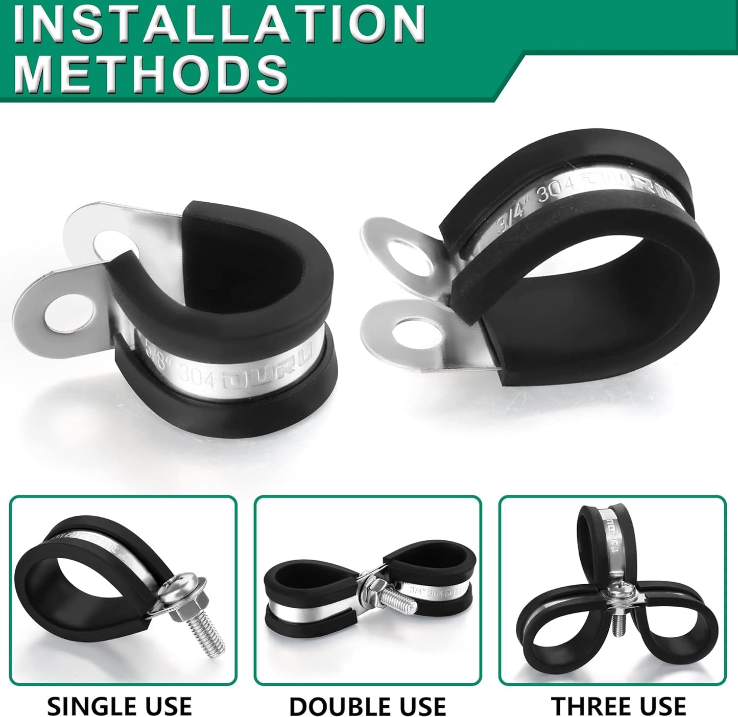 20pcs 5/8 Inch Stainless Steel Cable Clamps,Rubber Coated Cushioned Insulated Cable Clamp,Automotive Cable Wire Clamps,Pipe Clamps,Metal Clamp for Tube,Lines,Wire Cord Installation(Black,16mm)