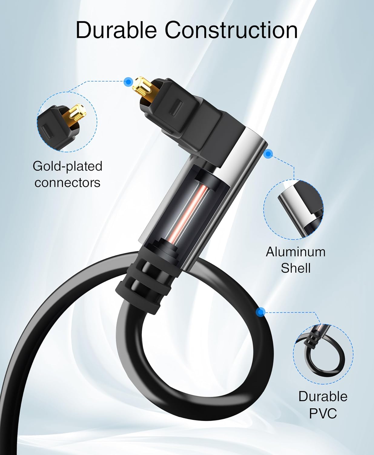 BlueRigger Optical Audio Toslink Cable - 6FT (90 Degrees Optical Cable for Soundbar, 360 Degree Rotatable Right Angle, S/PDIF Digital Toslink) - Fiber Optic Compatible with HDTV, Game Console, DVR