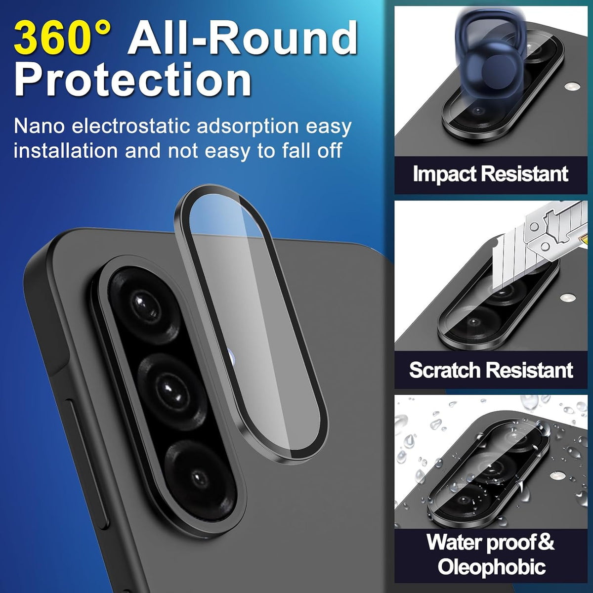 for Samsung Galaxy A26 Camera Lens Protector, Individual Metal Ring Tempered Glass Lens Cover, [Strong Adsorption] Scratch Resistant Ultra-Thin HD Clear Lens Cover, 1 Set-Black