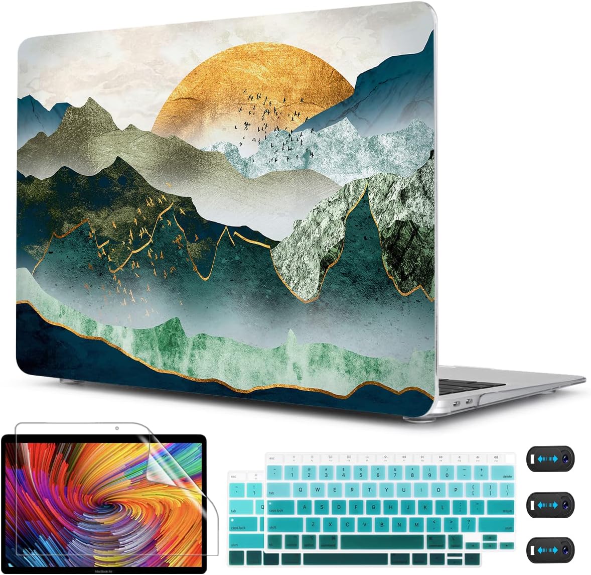CISSOOK Mountain Case for MacBook Air 13 inch 2020 2021 2019 2018 Release Model A2337 M1 A2179 A1932 with Touch ID, Plastic Sunshine and Mountain Scenery Cover for MacBook Air 13" with Keyboard Cover