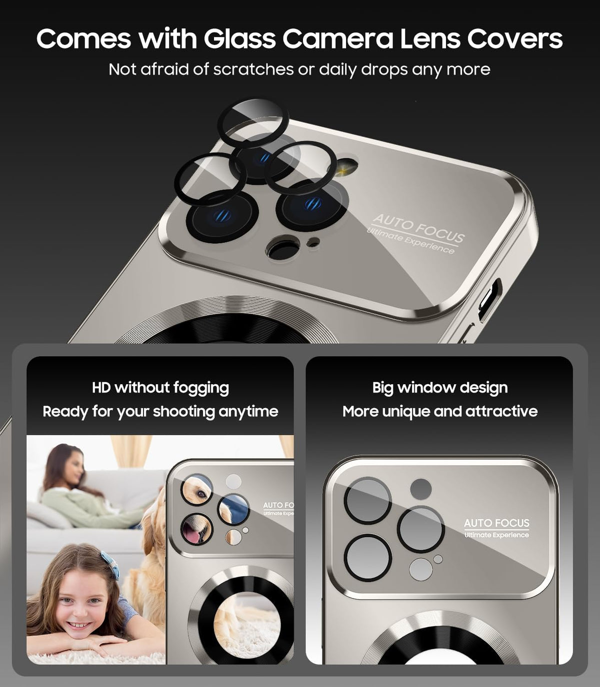 Magnetic for iPhone 16 Pro Case, Compatible with MagSafe, Built-in Camera Lens Protector, Logo View, Military Grade Drop Proof Phone Cover, Titanium Gray