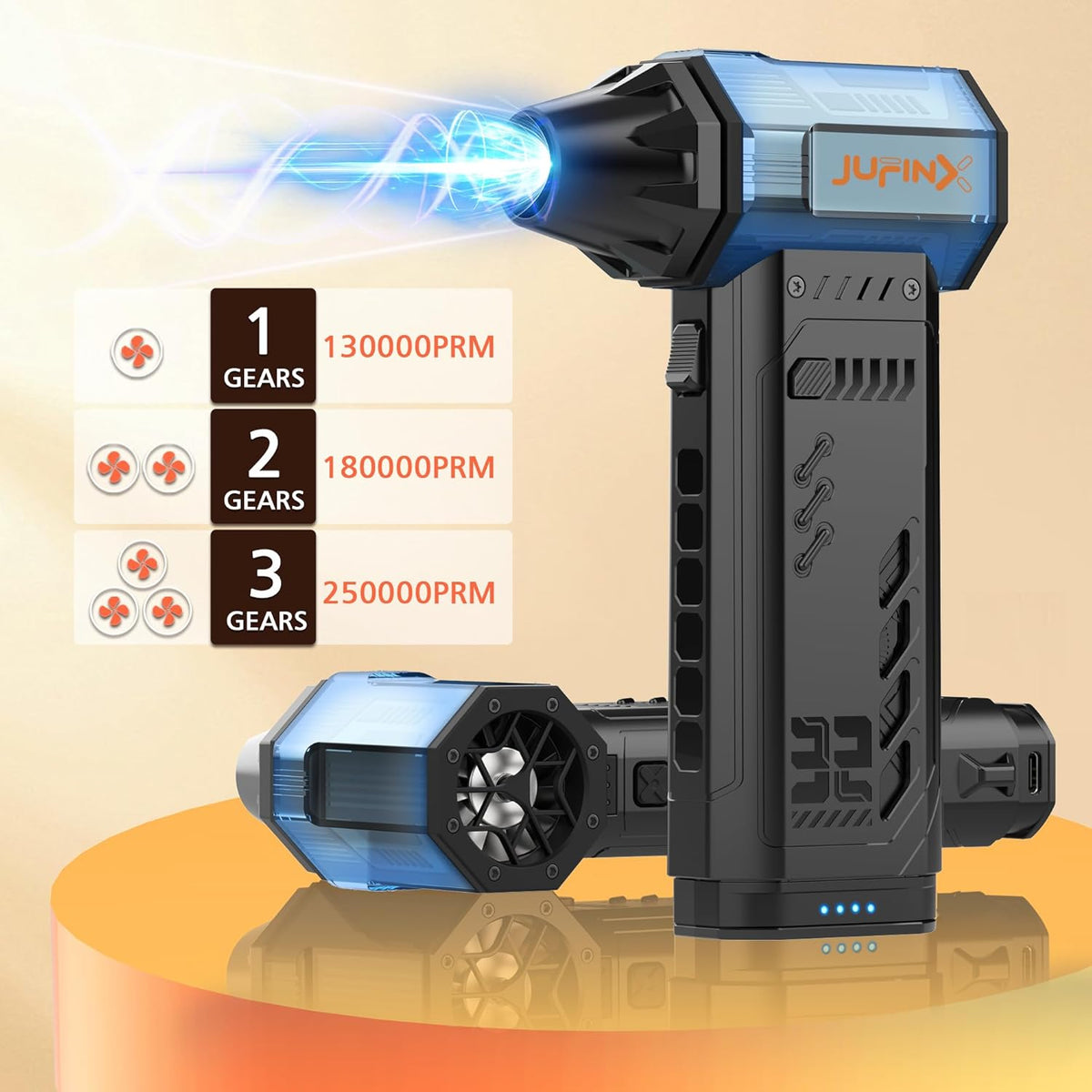 Air Duster -250000RPM Electeic Air Duster, Replaceable Batteries 2pcs,Long Life Cordless mini Blower, 3-Gear Adjustable- Cordless air Duster for Keyboard,PCs,Outdoors,Leaves,Car Cleaning
