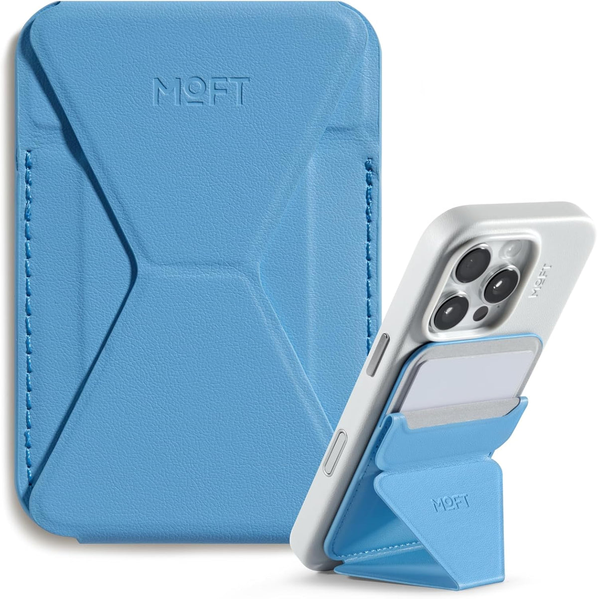 MOFT Magnetic Wallet Stand Compatible with iPhone 16/15/14/13/12 Series, Angle Adjustment & Magsafe Compatible MOVAS Phone Stand,Faded Jeans