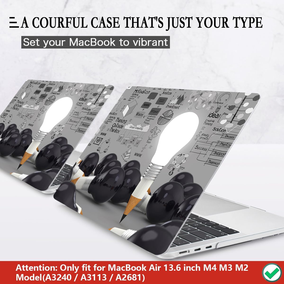CISSOOK Creative Bulb Hard Shell Case for MacBook Air 13.6 inch M3 A3113 A2681 M2 2025 2024 2022 Release, Plastic Hard Shell Cover with Keyboard Cover for MacBook Air 13.6 M2 M3 2022-2025