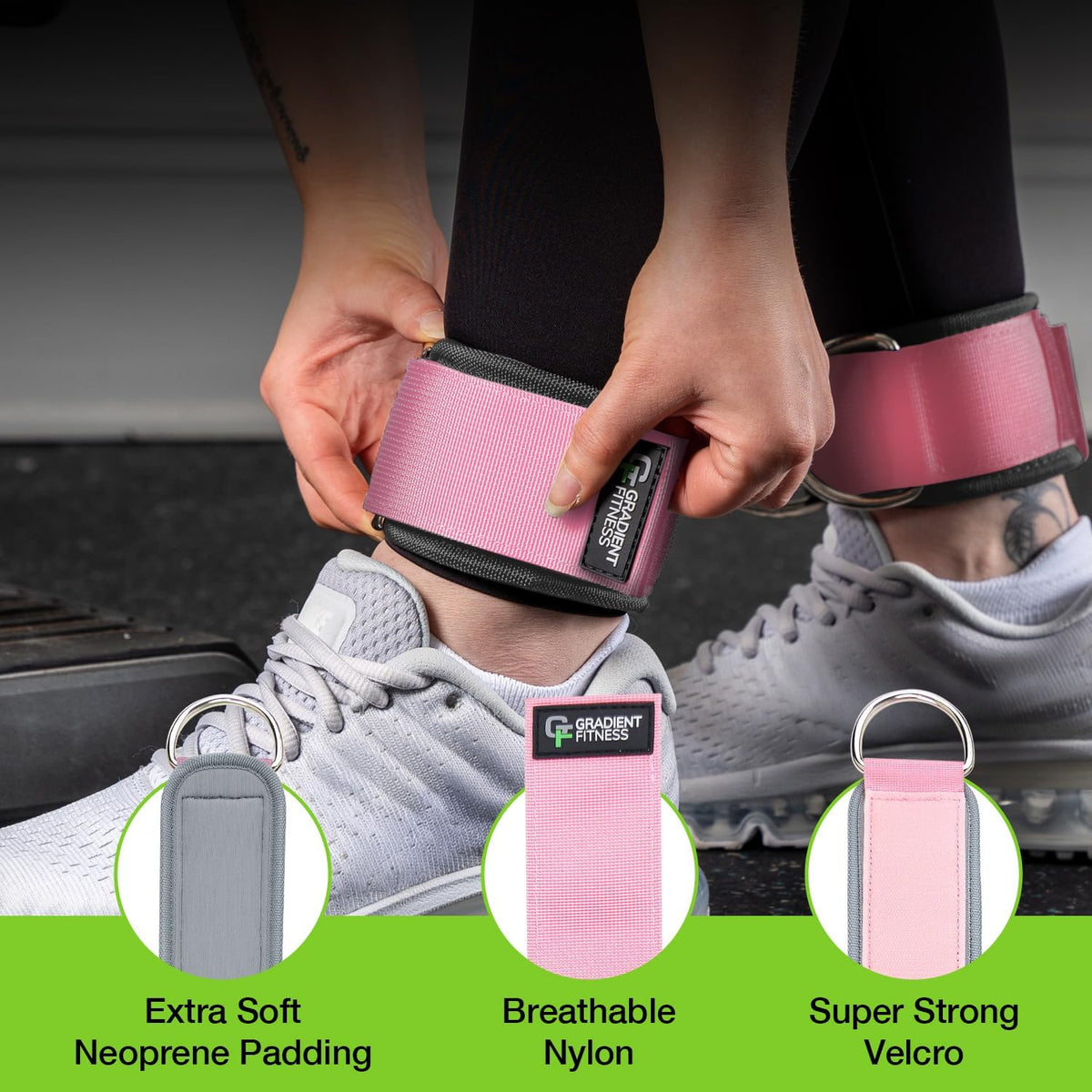 Gradient Fitness Ankle Straps (2 Pack) | Ankle Strap for Cable Machine, Ankle Bands for Working Out, Cable Ankle Strap