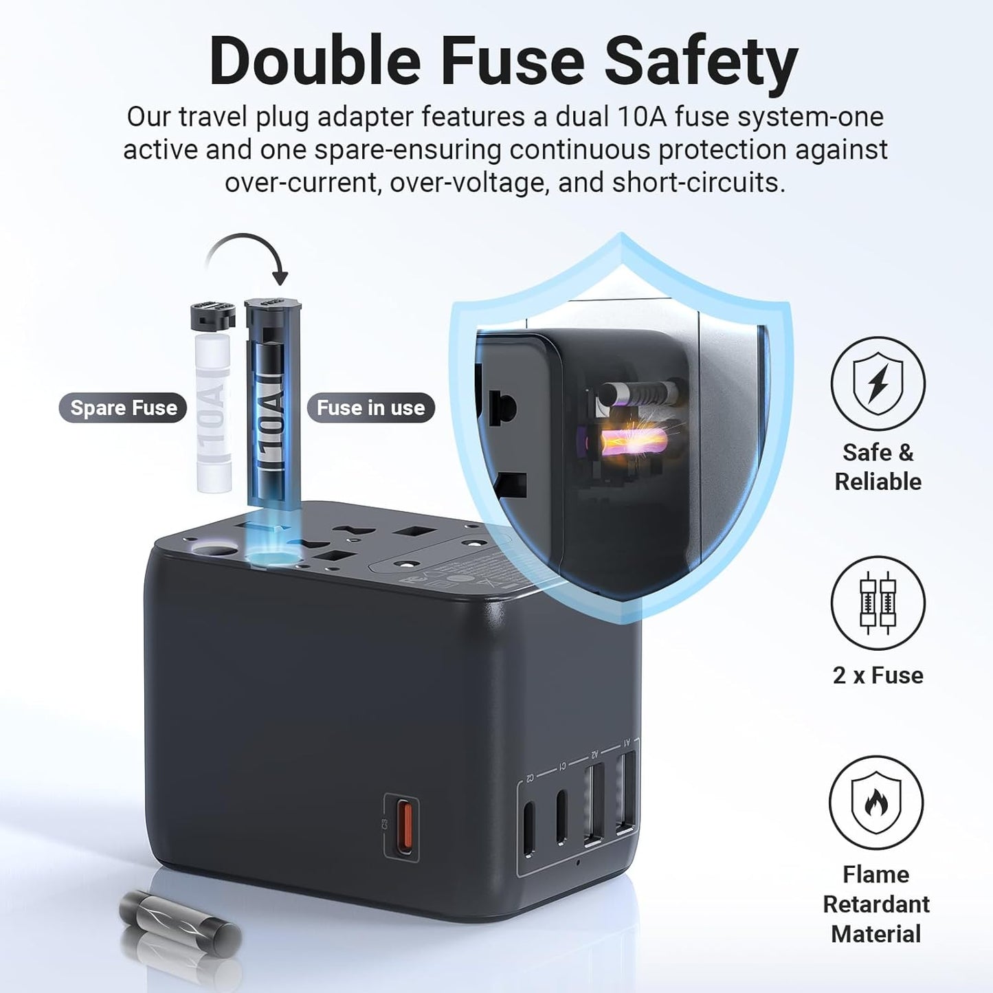 MINIX Universal Travel Adapter, International Power Plug Adapter Max 35W 3 USB C 2 USB A Ports, All-in-One Worldwide Wall Charger for USA EU UK AU up to 180+ Countries.