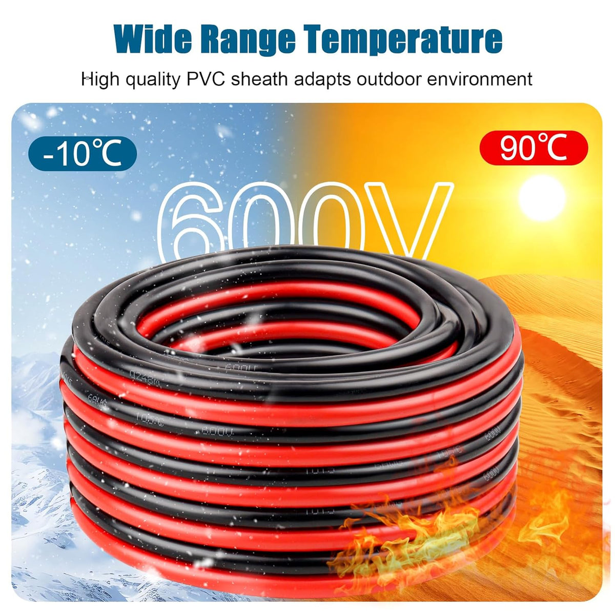 6 Gauge Wire 2 Conductors Copper Wire, 6 AWG Battery Cable Oxygen Free Copper Wire for Solar Panel, Automotive, Trailer, RV and Speaker (6 Gauge 50FT)