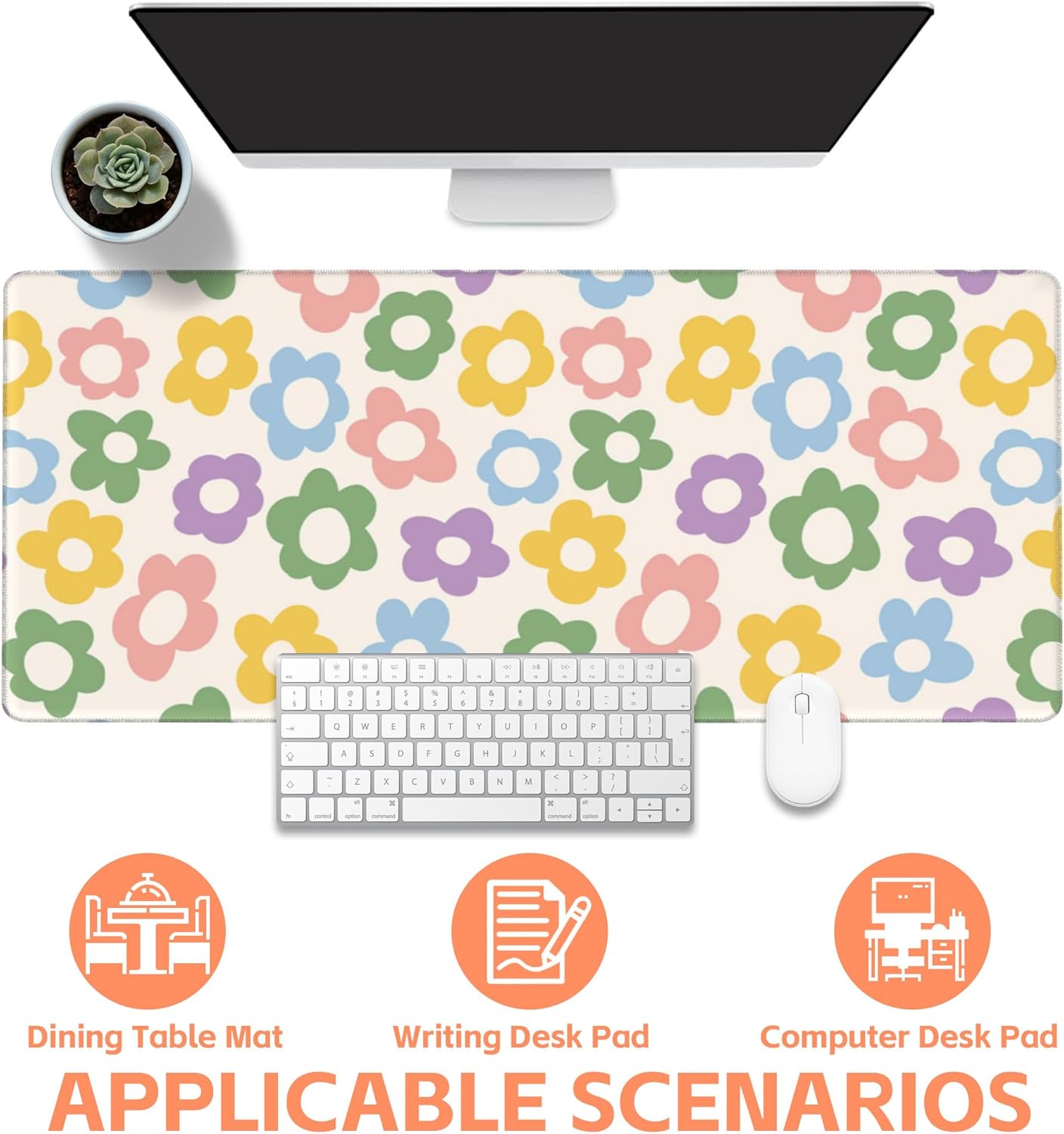 Mouse Pad Large Vintage Groovy Flowers Non-Slip Gaming Desk Mat with Stitched Edge Laptop Keyboard Desk Pad for Work Home Gaming (35.4 x 15.7 Inches)