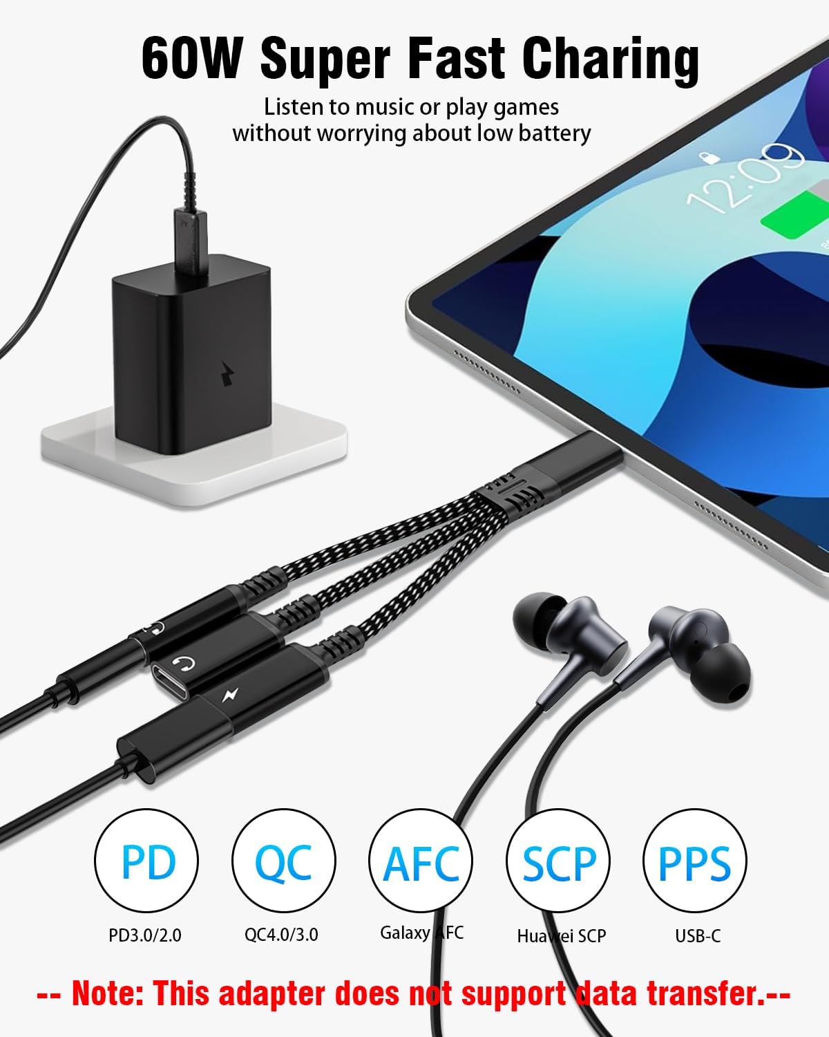 tavalmax USB C Splitter,USB C to 3.5mm Headphone and Charger Adapter,USB Type-C Digital Audio Headset/OTG Converter with 60W PD Fast Charging Dongle Cable for iPhone16/15, iPad, MacBook, Galaxy, Pixel