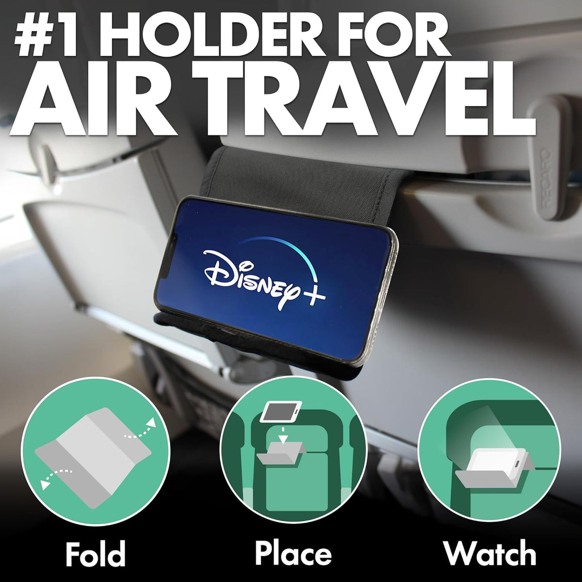 Folden Airplane Phone Holder, Flexible Tablet and Cell Phone Holder, Folding Cellphone Stand for Desk, Bed, Office, Treadmill - Airplane Accessories Long Flight Travel - Plane Essentials (Cordura)