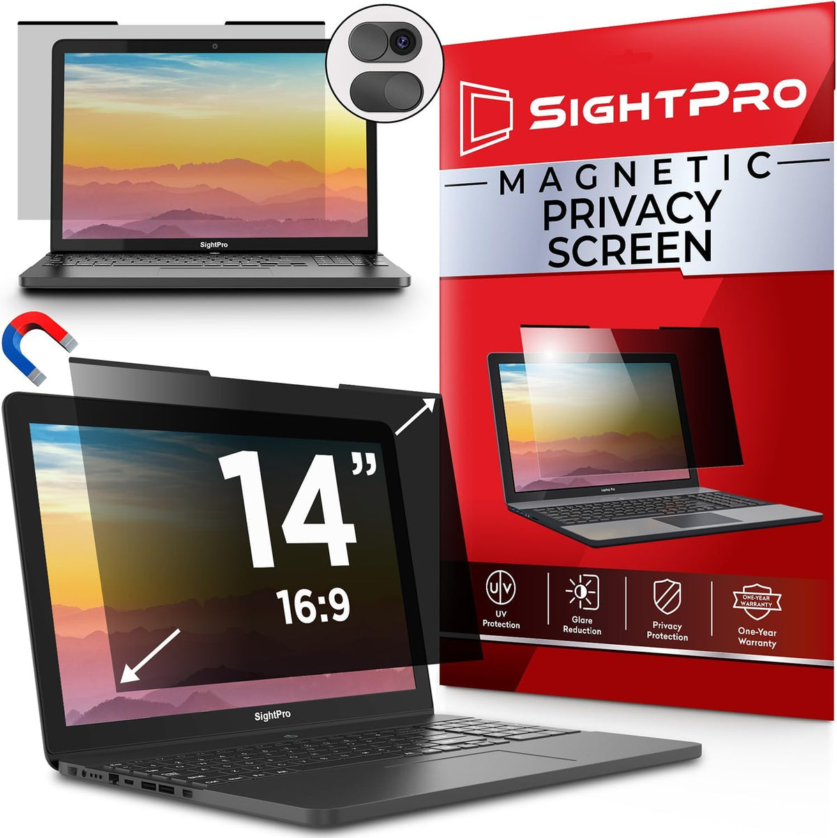 Magnetic Laptop Privacy Screen 14 Inch 16:9 - Removable Computer Privacy Filter Shield and Protector