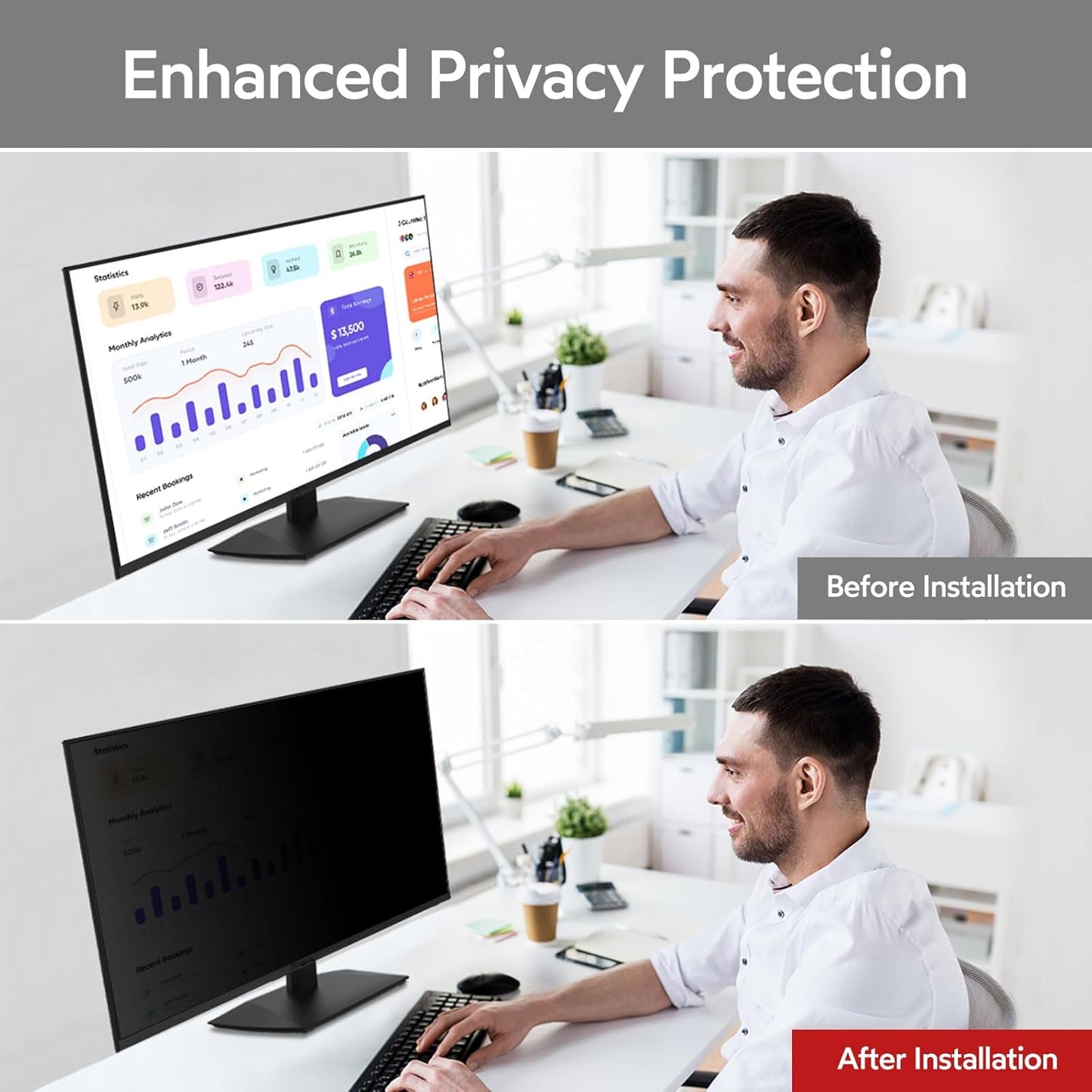 BERSEM 23 Inch Monitor Computer Privacy Screen Filter for 16:9 Ratio Removable Monitor Anti Glare & Privacy Filters for 23 Inch, Anti Blue Light, Anti-Spy, Anti-Scratch, UV-Blocking