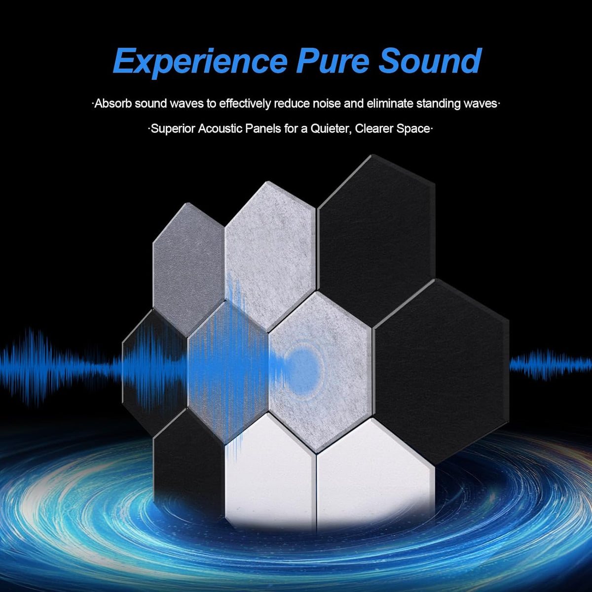Mollywell Hexagon Acoustic Panels, High Density, Soundproofing, Decorative Noise Reduction Felt Wall Tiles for Studio, Office, Home (Silver Gray, Moon Gray, Black, White), 14x12x0.4 Inch