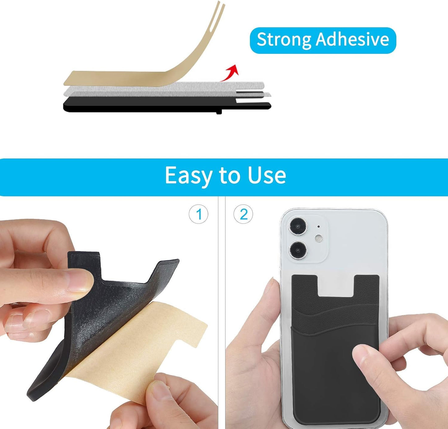 SS Phone Wallet, Phone Card Holder Stick on Credit Card Holder for Cell Phone Case Sticky Wallet for Back of Phone Suitable for iPhone Samsung Galaxy Any Smartphone 3 Pack