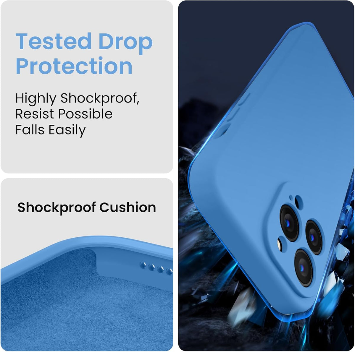 FireNova Designed for iPhone 13 Pro Max Case, Silicone [Camera Protection] Phone Case with [2 Screen Protectors], Soft Anti-Scratch Microfiber Lining Inside, 6.7 inch, Blue