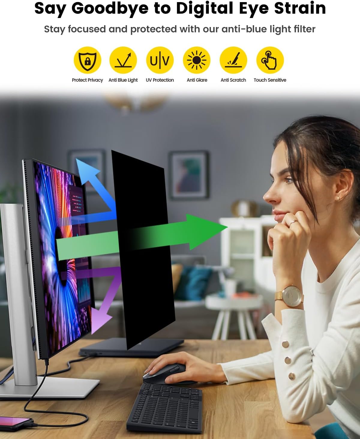 F FORITO 21.5 Inch 16:9 360°Privacy Screen Protector for Computer Monitor, Removable Eye Protection Anti Blue Light Anti Glare Computer Screen Privacy Shield for 21.5" Widescreen Monitors