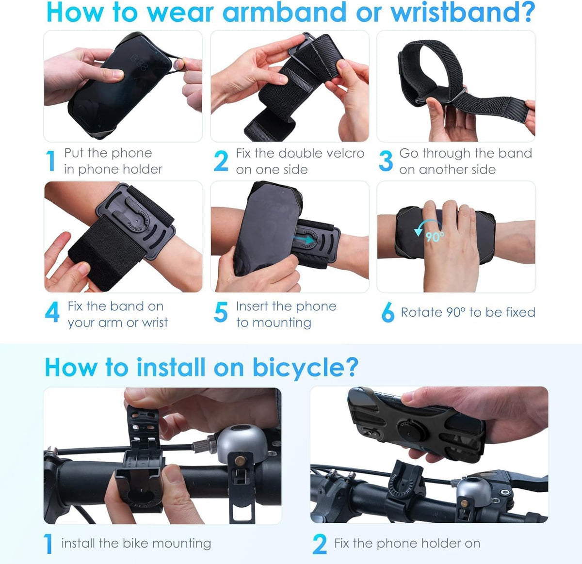 Cikyner Running Armband : 3 in 1 Sports Phone Holder - 360 Rotatable & Detachable for 4.5-7'' iPhone - Gym Running Hiking