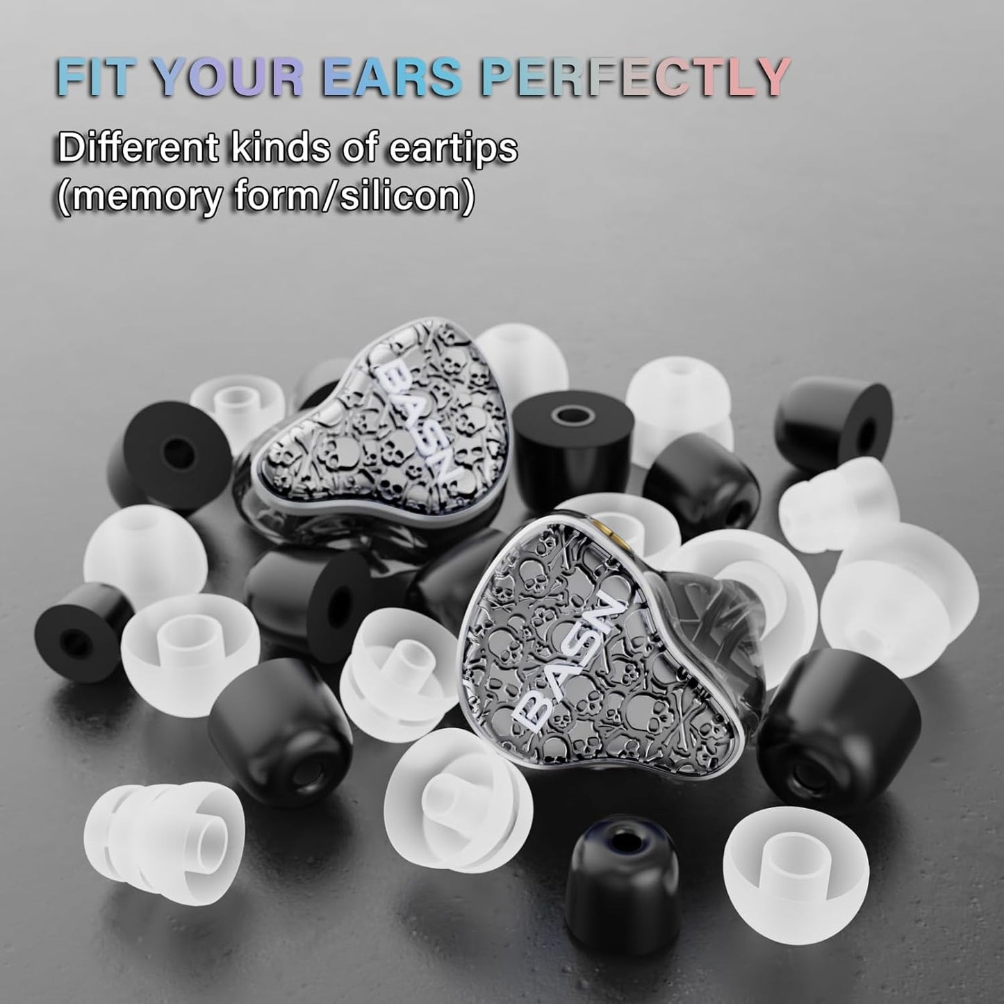 BASN Bmaster5 in Ear Monitors, 5 Drivers Drummer Headphones with Powerful Bass, Noise Isolation IEM Earbuds with Detachable MMCX Sliver-Plated OFC Cable for Musicians (Midnight Black, MMCX)