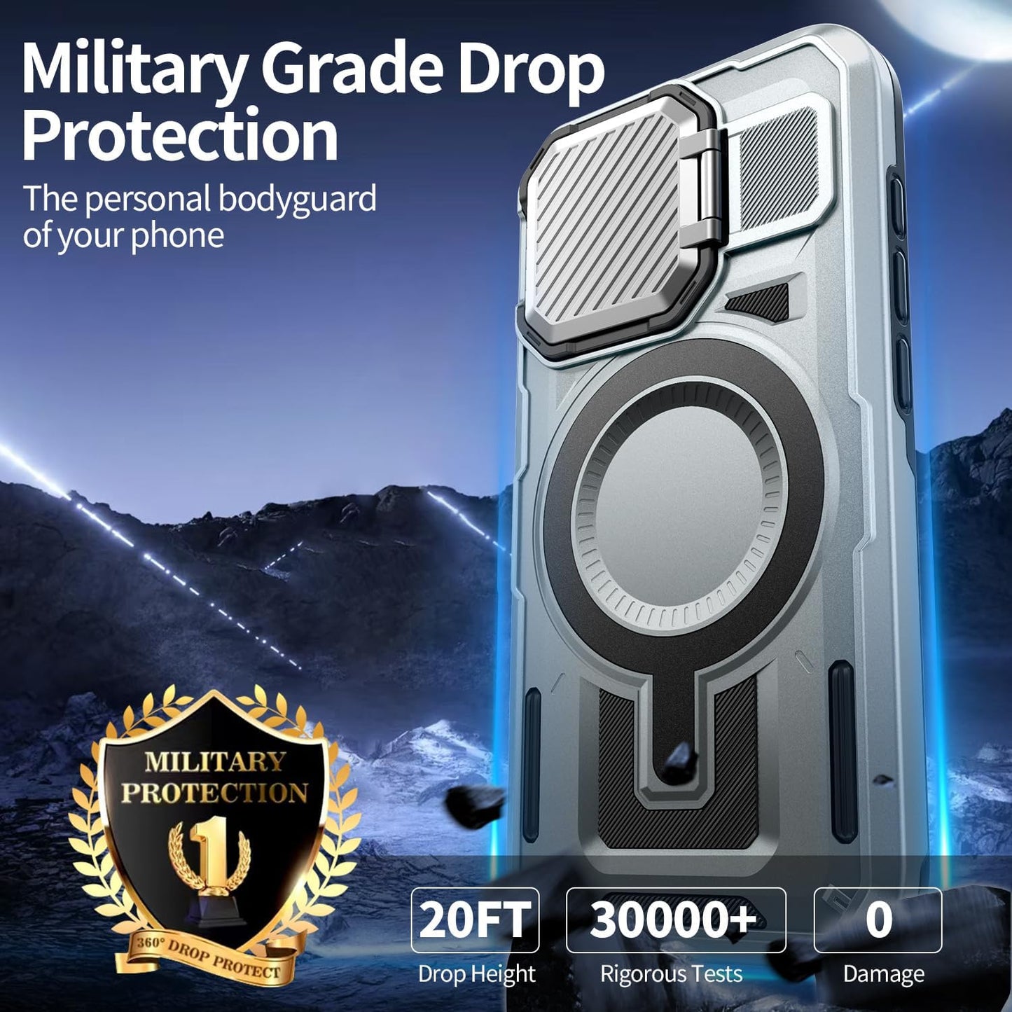 Camera Stand Case for iPhone 15 Plus, [Compatible with Mag Safe] [Lens Cover] 2024 Version Military Grade Protective Soft Case for iPhone 15 Plus 6.7 inch Men Women, Grey