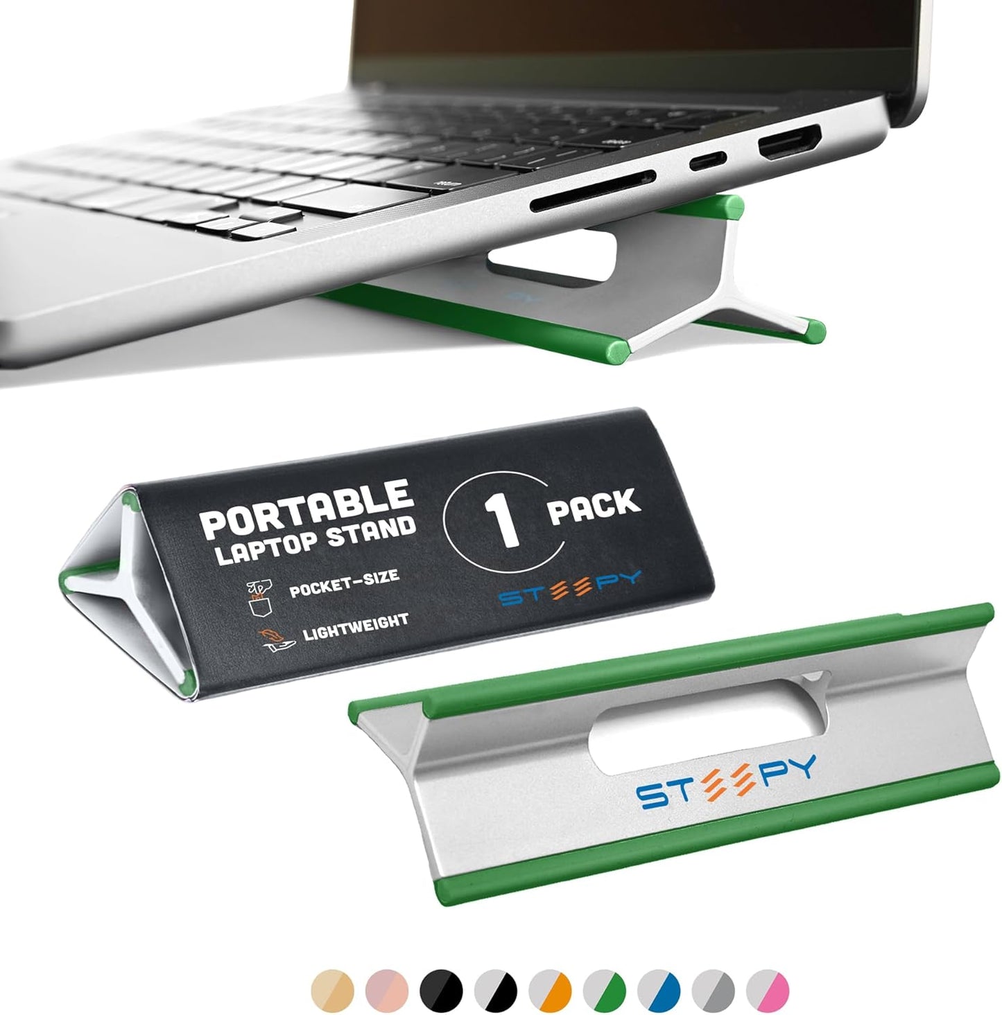 Steepy Portable Laptop Stand for Desk – Adjustable Height, & Portable Laptop Holder – Ergonomic Computer Stand for Cooling & Comfort – Slip-Proof, Sturdy Design – Universal Fit for 13-17 Inch Devices
