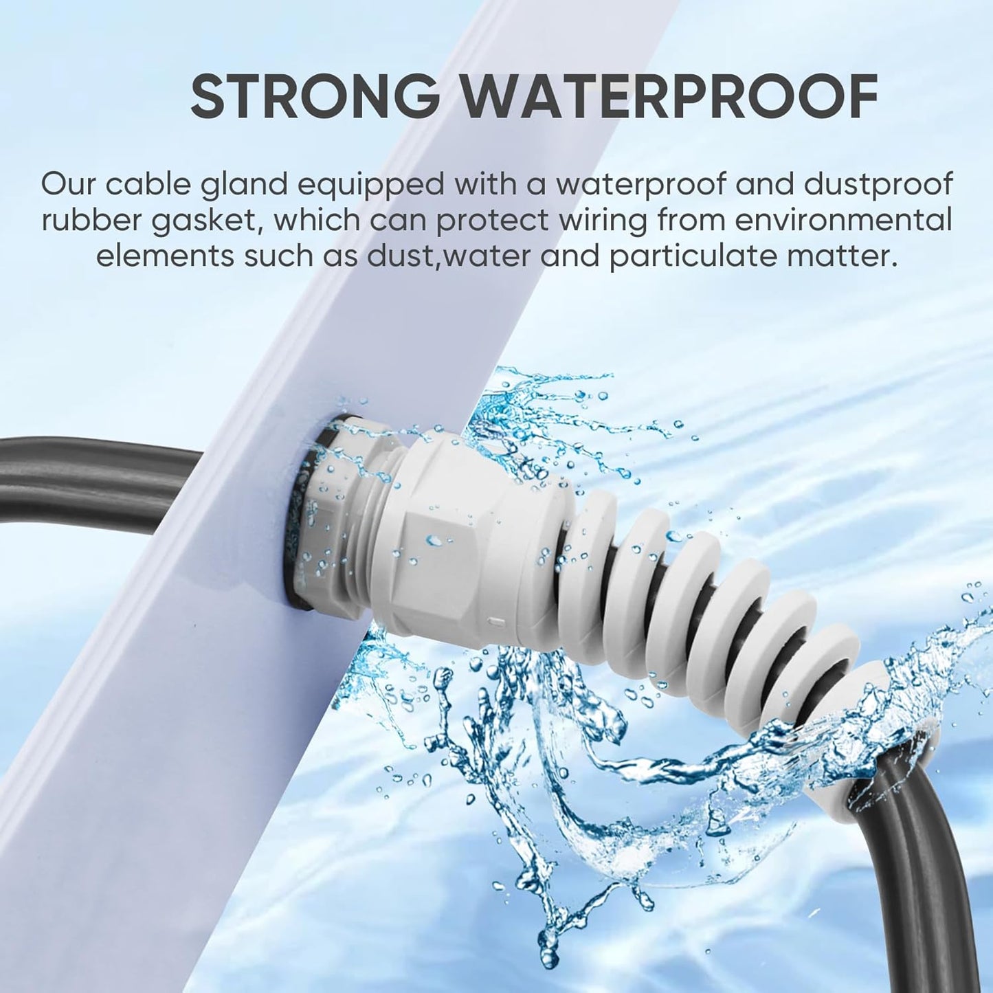 Strain Relief Cord Connector,LISTENJIALE 2Pcs NPT 3/4" Waterproof Cable Gland Flex Spiral Strain Relief Adjustable 12.5-18mm Cable Connector Nylon Joint with Gaskets(Grey)