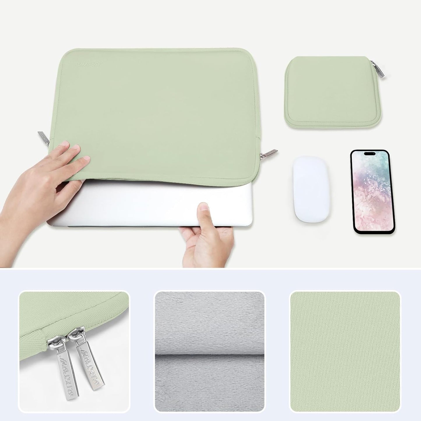 MOSISO Laptop Case 15 inch, 15 inch Laptop Sleeve Bag Compatible with MacBook Air 15 M4 A3241 M3 A3114 M2 A2941 2025 2024 2023, Dell XPS 15, Neoprene Computer Sleeve Bag with Small Case, Sage Green