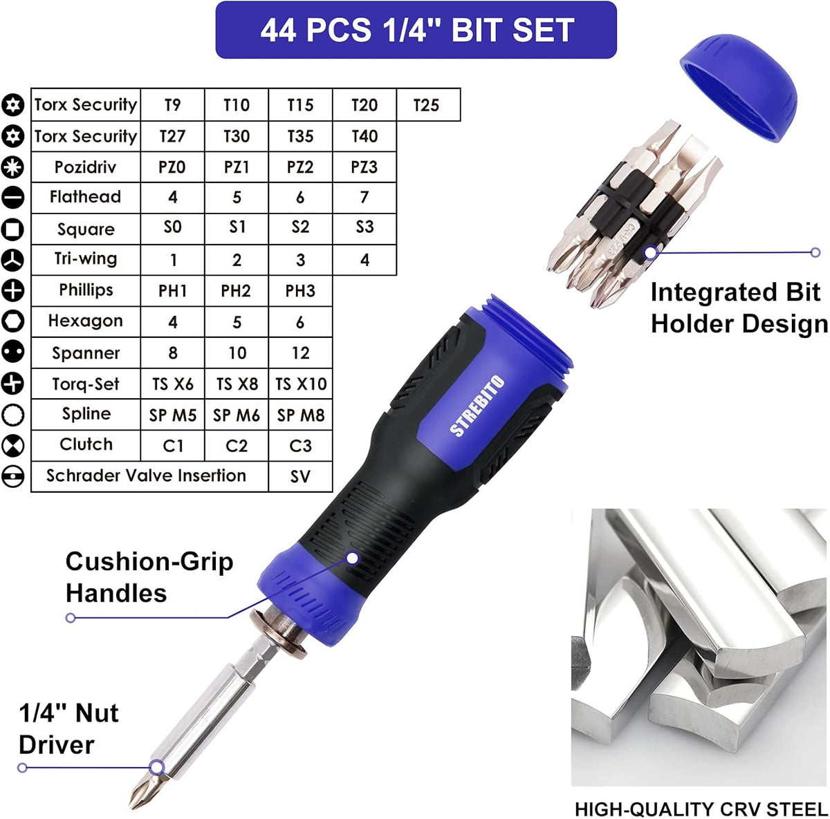 STREBITO Precision Screwdriver Set 191-Piece Multi-Bit Screwdriver 1/4 Inch Nut Driver Home Improvement Tool Electronic Repair Kit for Computer, iPhone, Laptop, PC, Cell Phone, PS4, Xbox, Nintendo