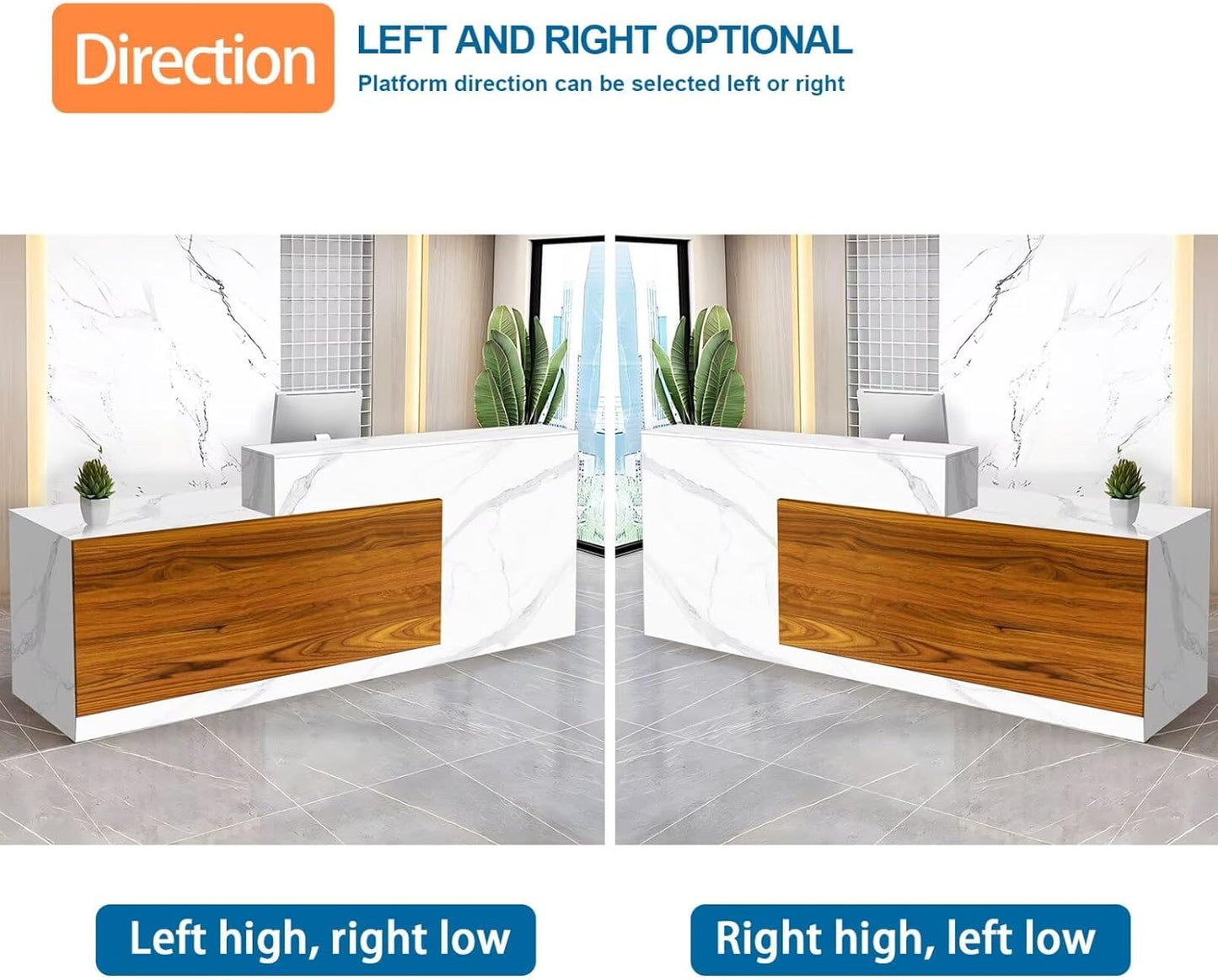 Reception Desk with Counter Modern Checkout Counter with Lockable Drawer Keyboard Tray Receptionist Desk for Office Salon Reception Table M Right 63inch/160cm