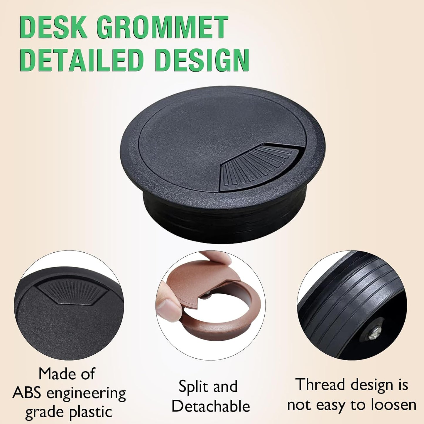 2 Pcs Desk Grommet 2-1/16" / 53 mm, Desk Cord Hole Cover, Cable Grommet ABS Plastic, Desk Hole Grommet for Home & Office Pc, Detachable Adjustable Cable Cord Organizer-Silvery