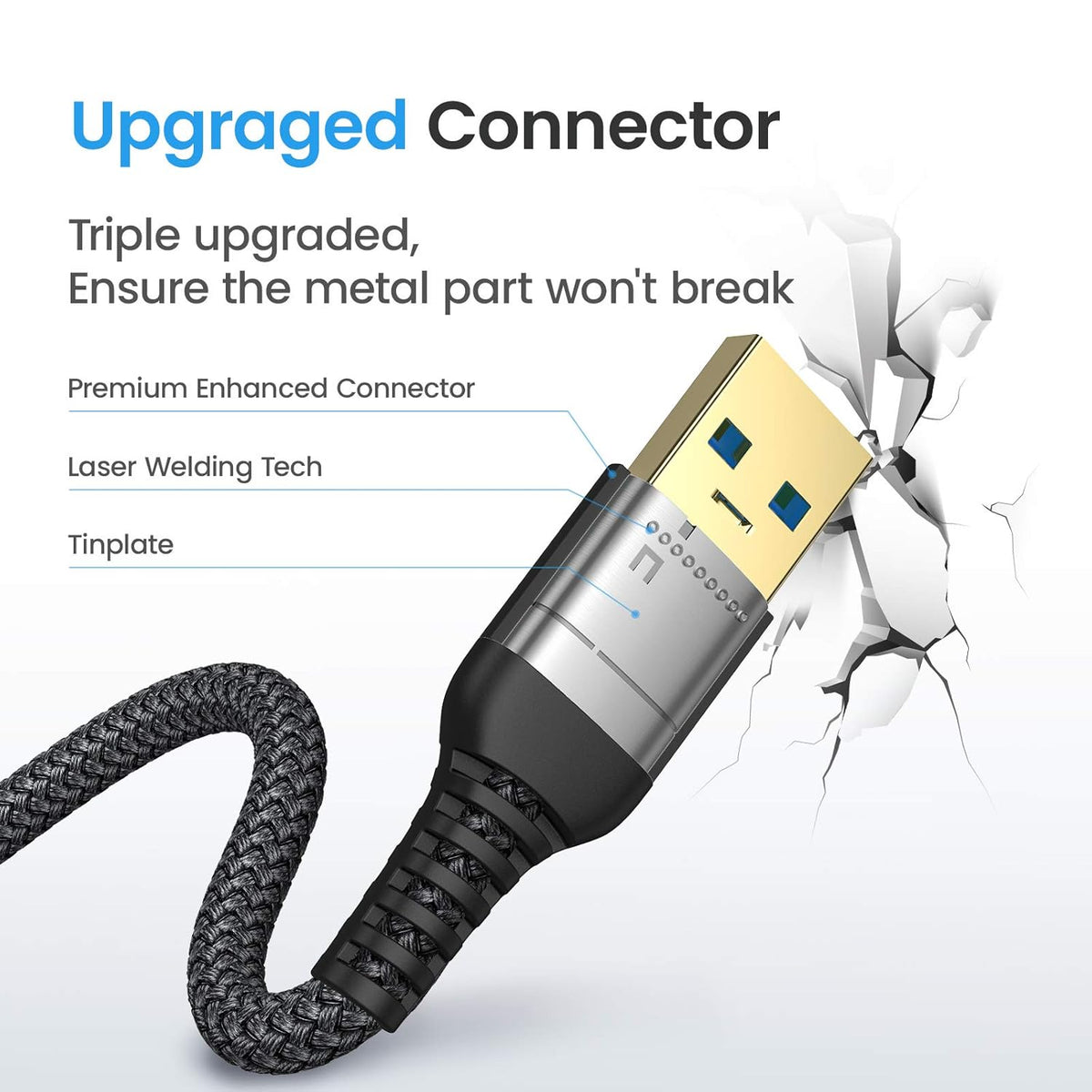 AINOPE 2 Pack USB Extensions Cable High Speed USB 3.0 Extension Cord Type A Male to Female Sturdy Braided Material Fast Data Transfer Compatible with USB Keyboard,Mouse,Flash Drive,Black,3.3FT+6.6FT