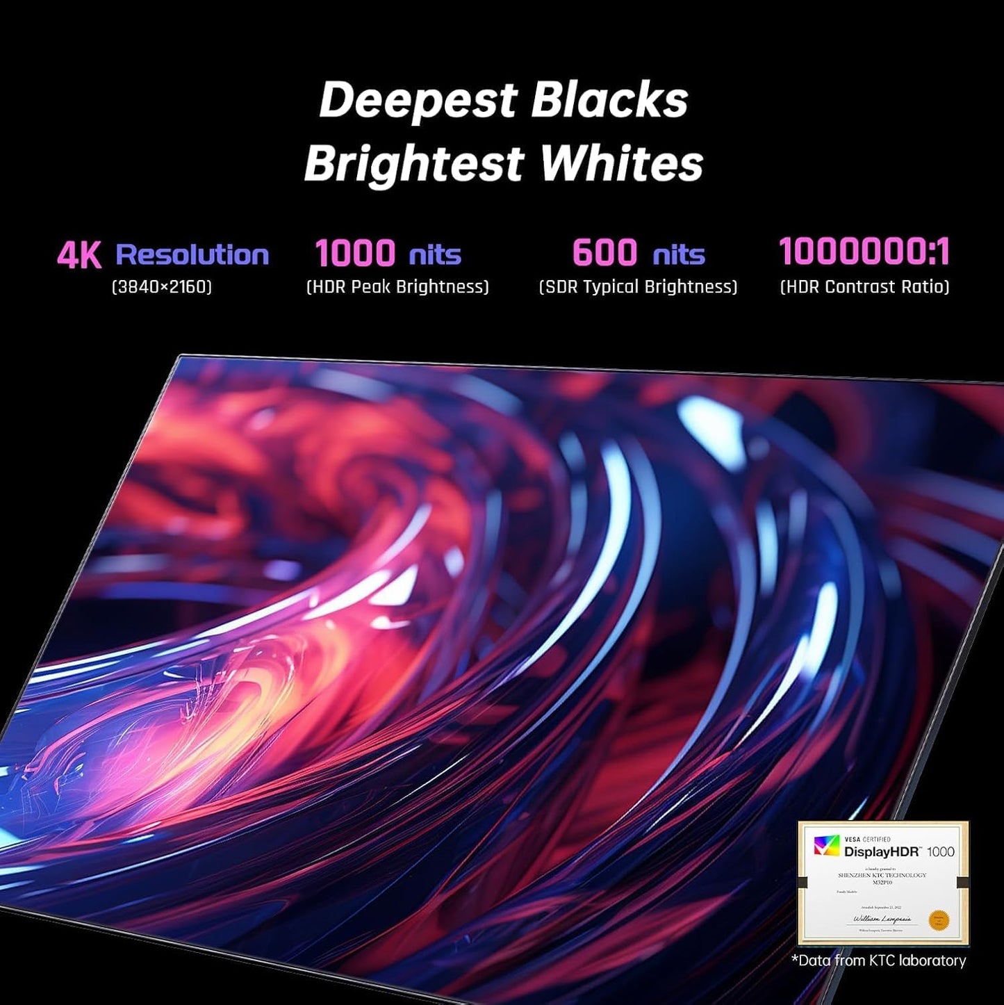 KTC 32 Inch 4K Mini LED Monitor, Fast IPS, HDR1000 144Hz 1ms MPRT Gaming Monitor,Type-C 45W, HDMI/DP/USB,RGB Light, Swivel/Height/Pivot/Tilt Adjust, VESA, Computer Monitor for Gaming & Designer