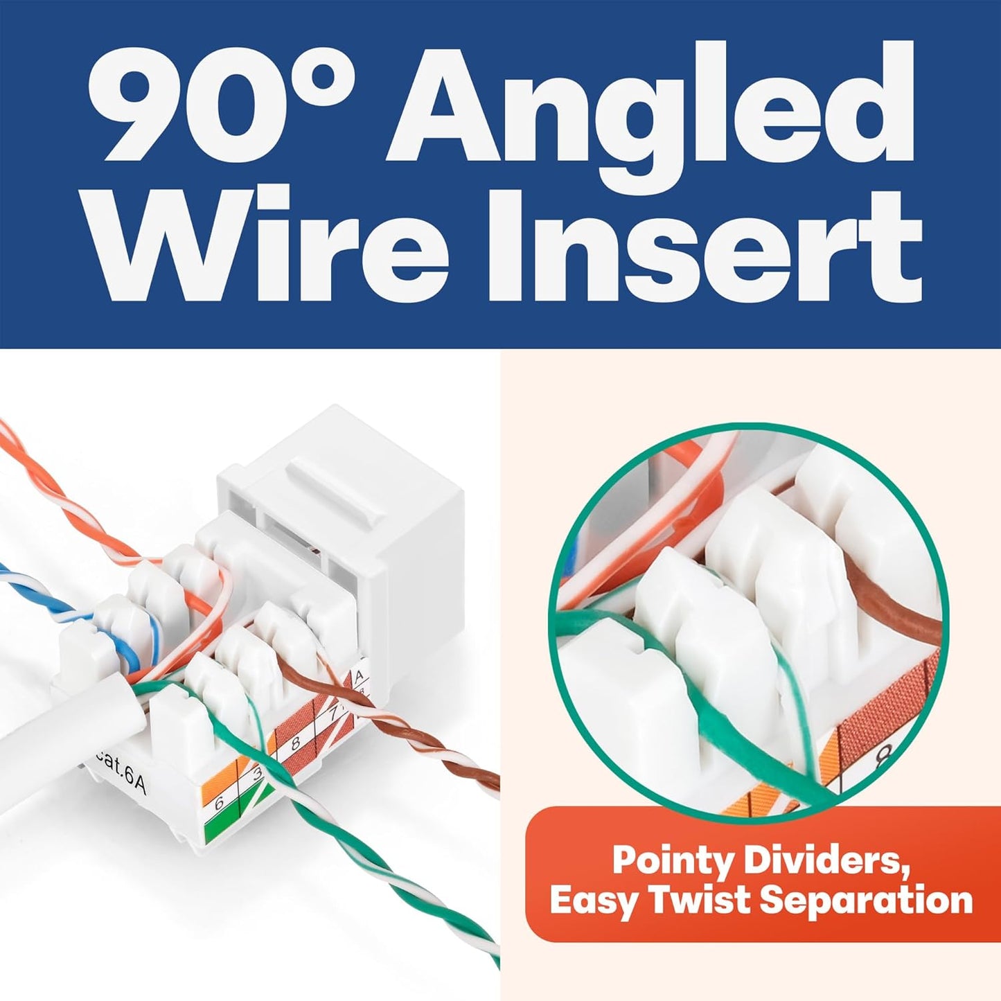 Everest 90° Angled RJ45 Cat6A Keystone Jacks 10-Pack in White - Slim Profile Female RJ45 Connectors - Cat 6A Keystone Jack - Compatible with 90° Angled Speed Termination Tool - easyJACK (B094WB91H3)